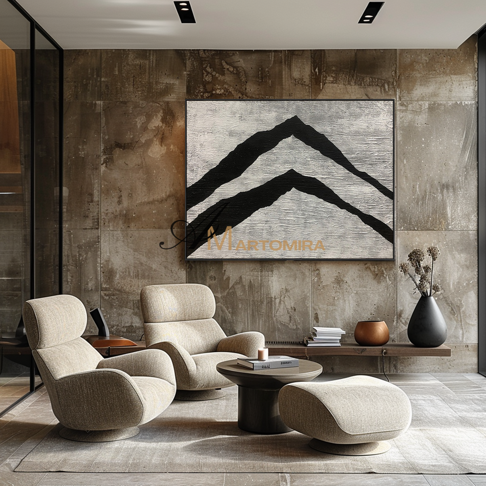 Textured Wall Art | Abstract Painting Mountains | Black And Beige Wall Art | Decorative Wall Art #MF133