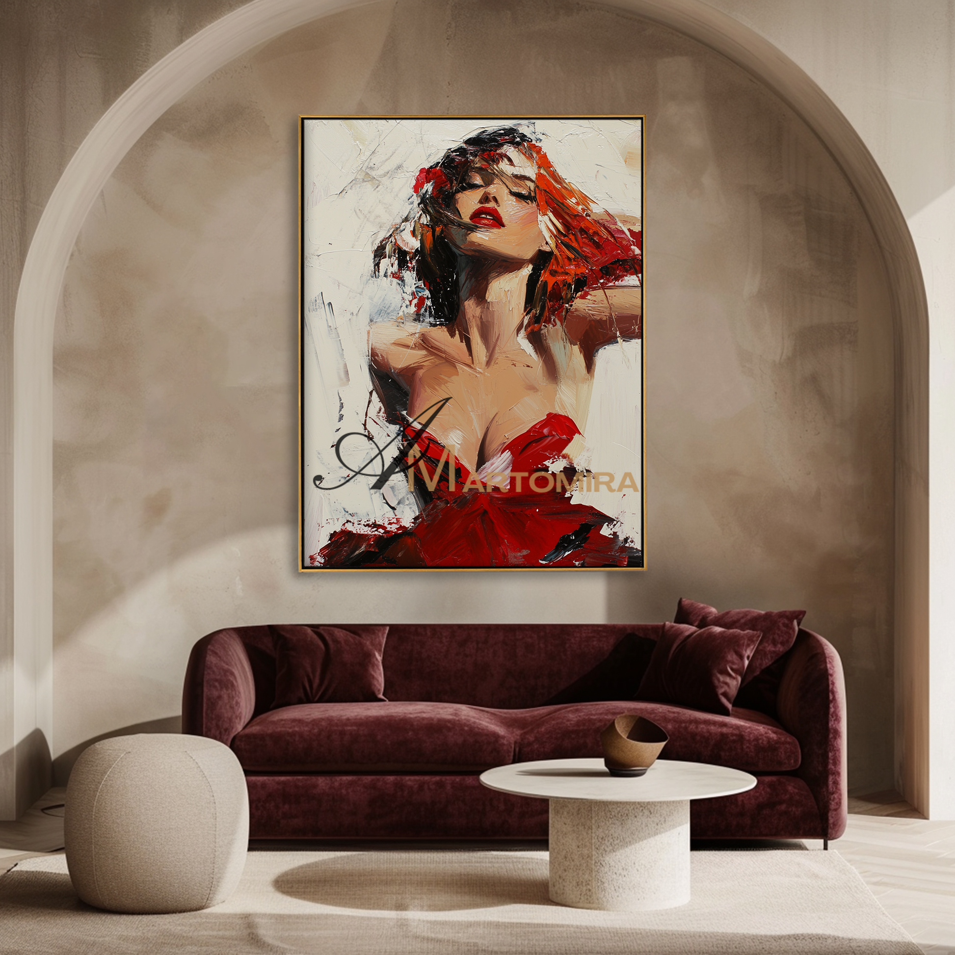 Women Painting | Woman Red Dress Painting | Feminine Wall Art For Bedroom | Canvas Painting Wall Decor #AP132