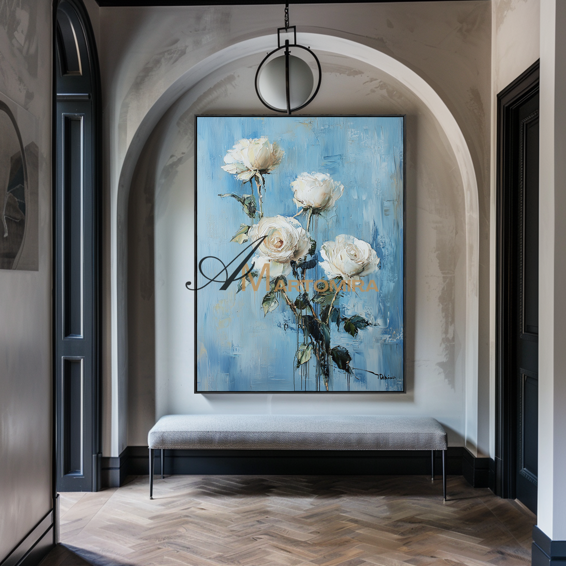 Floral Painting Acrylic | Blue Floral Wall Art | Black And White Floral Wall Art | Canvas Wall Art #CF108