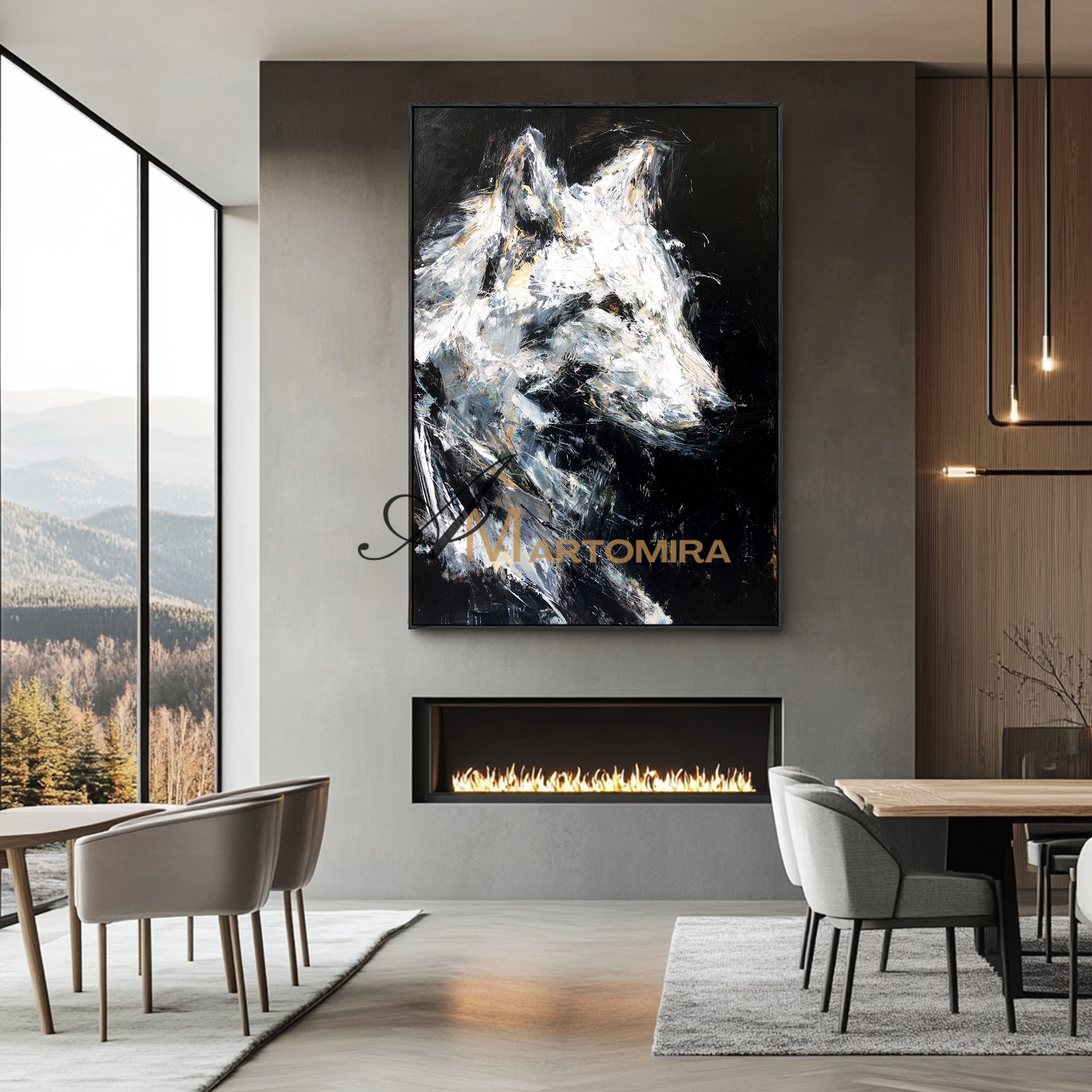 Animal Wall Art | Painting Of A Wolf | Black And White Canvas Art | Modern Wall Decor Art #CA086