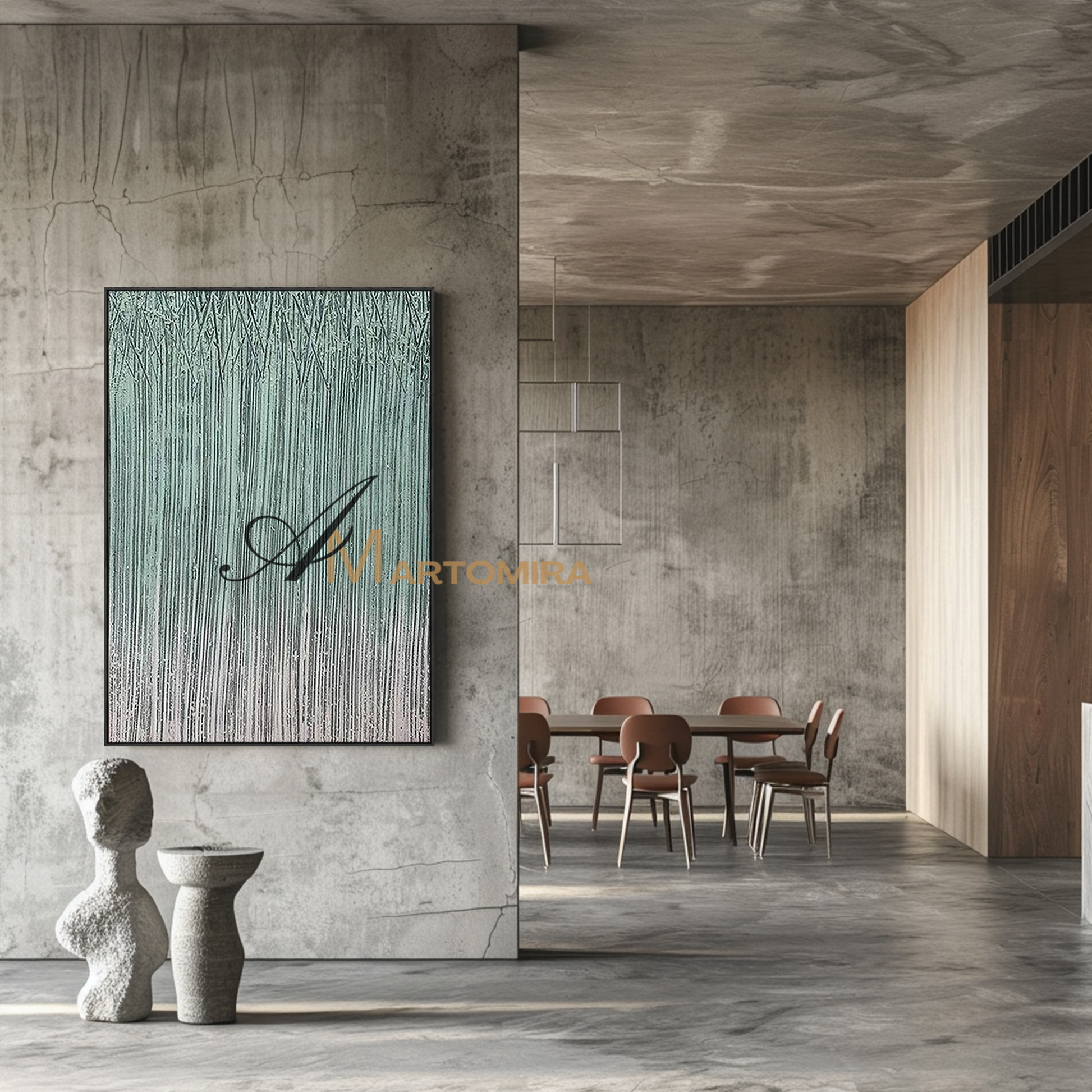 Abstract Wall Art | Bamboo Wall Art | Green And Blue Abstract Painting | Wall Decorations #MF134