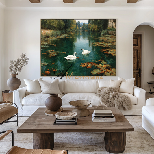 Landscape Art | Lake Wall Art | Green Landscape Painting | Landscape Oil On Canvas  #CL097