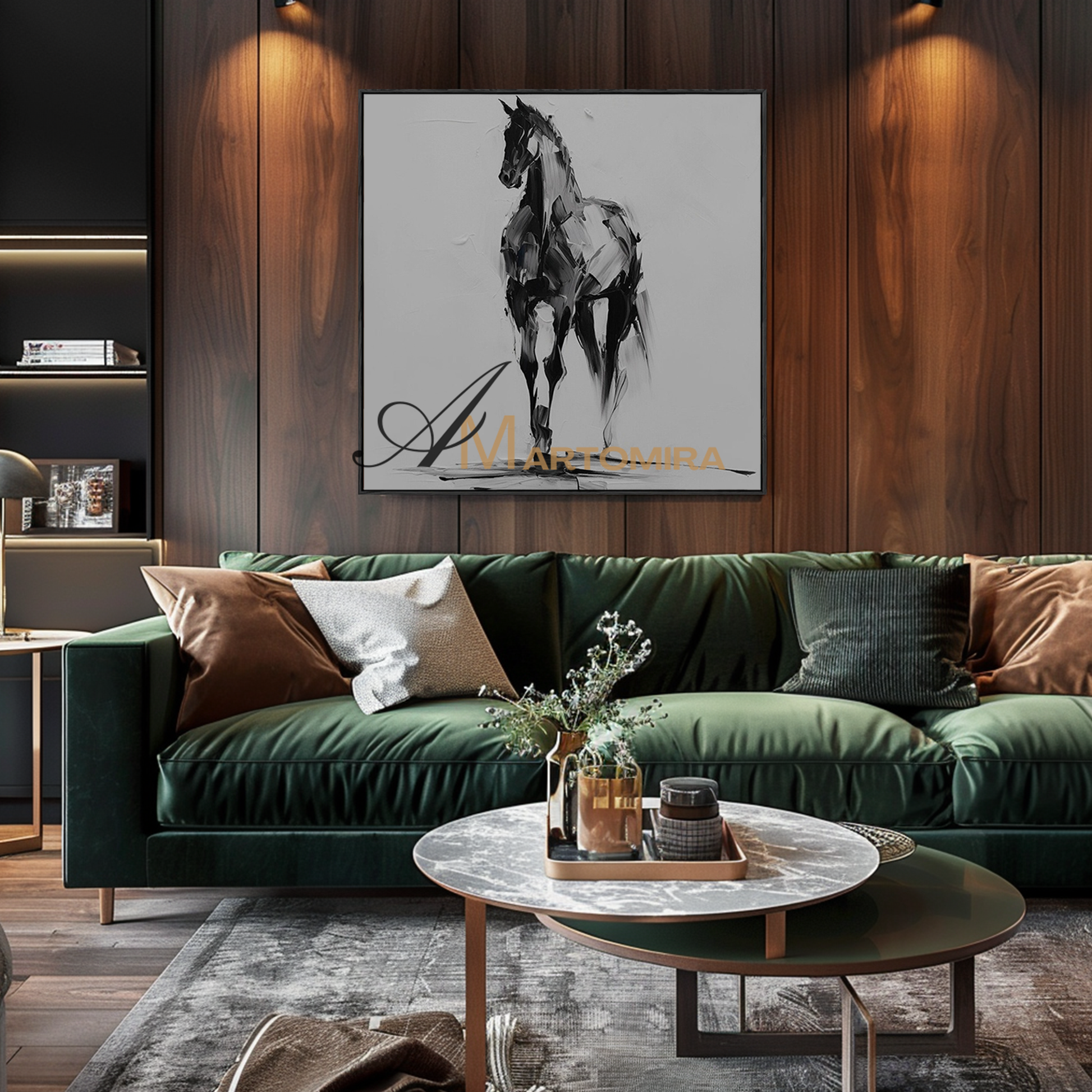 Horse Wall Art | Animal Paintings | Acrylic Painting On Canvas | Black And White Canvas Art #MF112