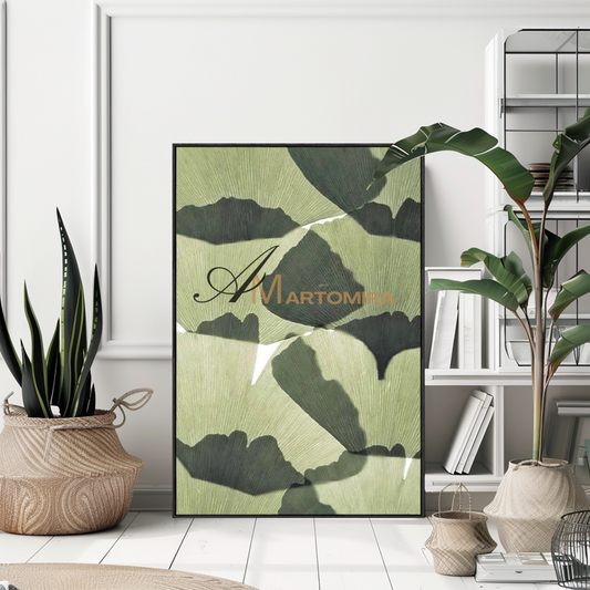 Canvas Wall Decor | Green Wall Art | Ginkgo Leaf Wall Art | Extra Large Framed Wall Art #MF114