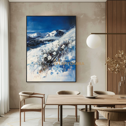 Acrylic Flower Painting | Snow Mountain Painting | Mountain Wall Art | Abstract Floral Wall Art #CF111