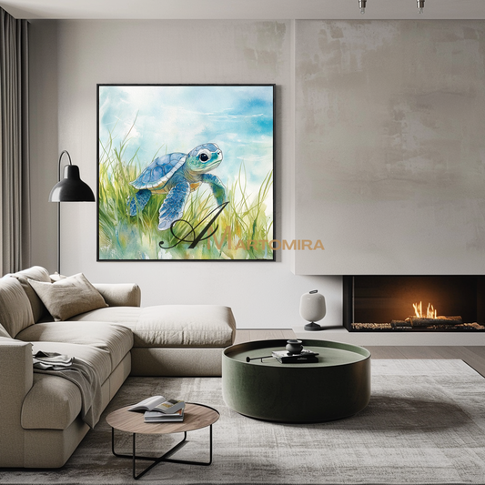 Sea Turtle Painting | Sea Turtle Watercolor Painting | Black And White Paintings | Paintings For Living Room #CA091