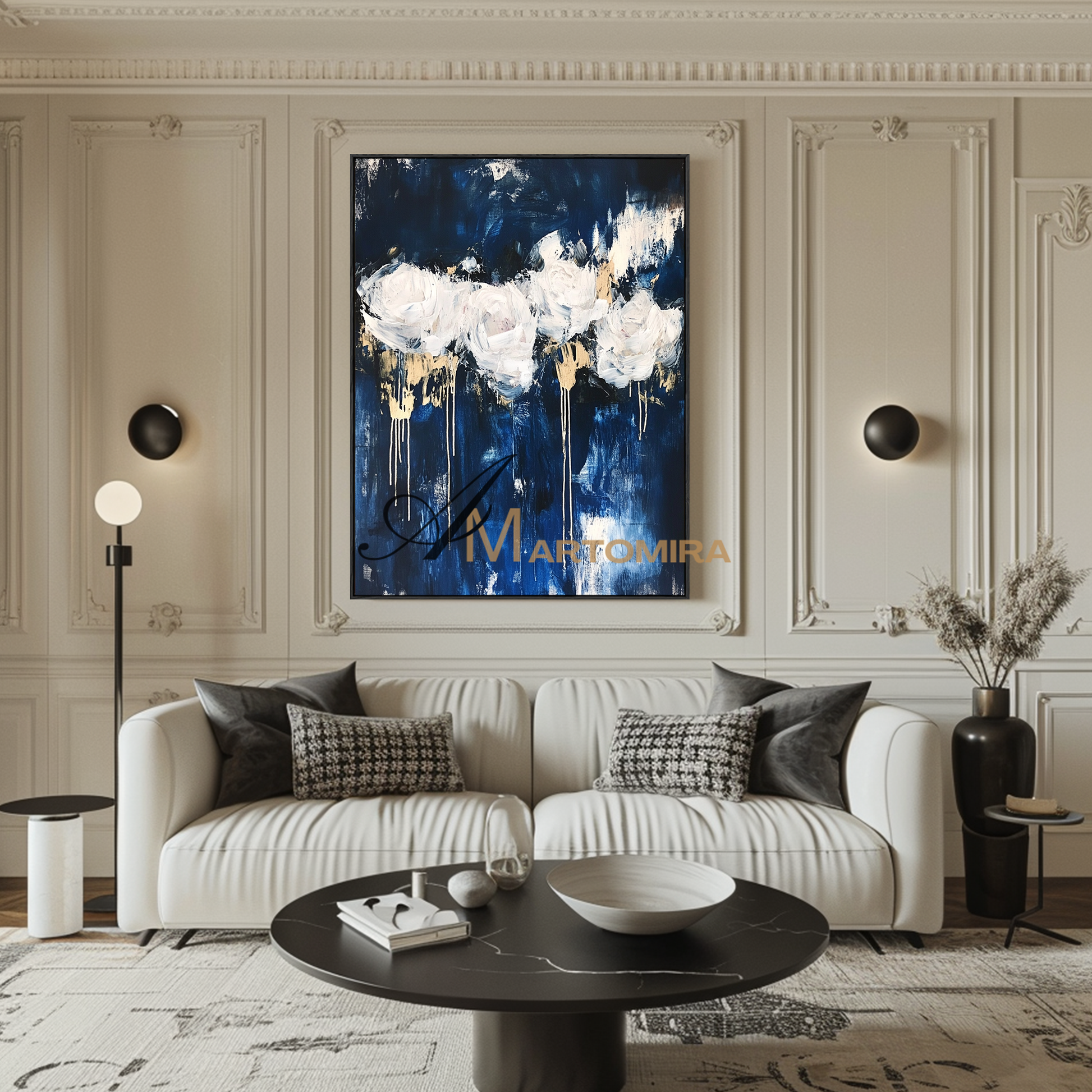 Flower Wall Art | Flower Abstract Painting | Black And White Wall Art | Abstract Painting For Living Room #CF114