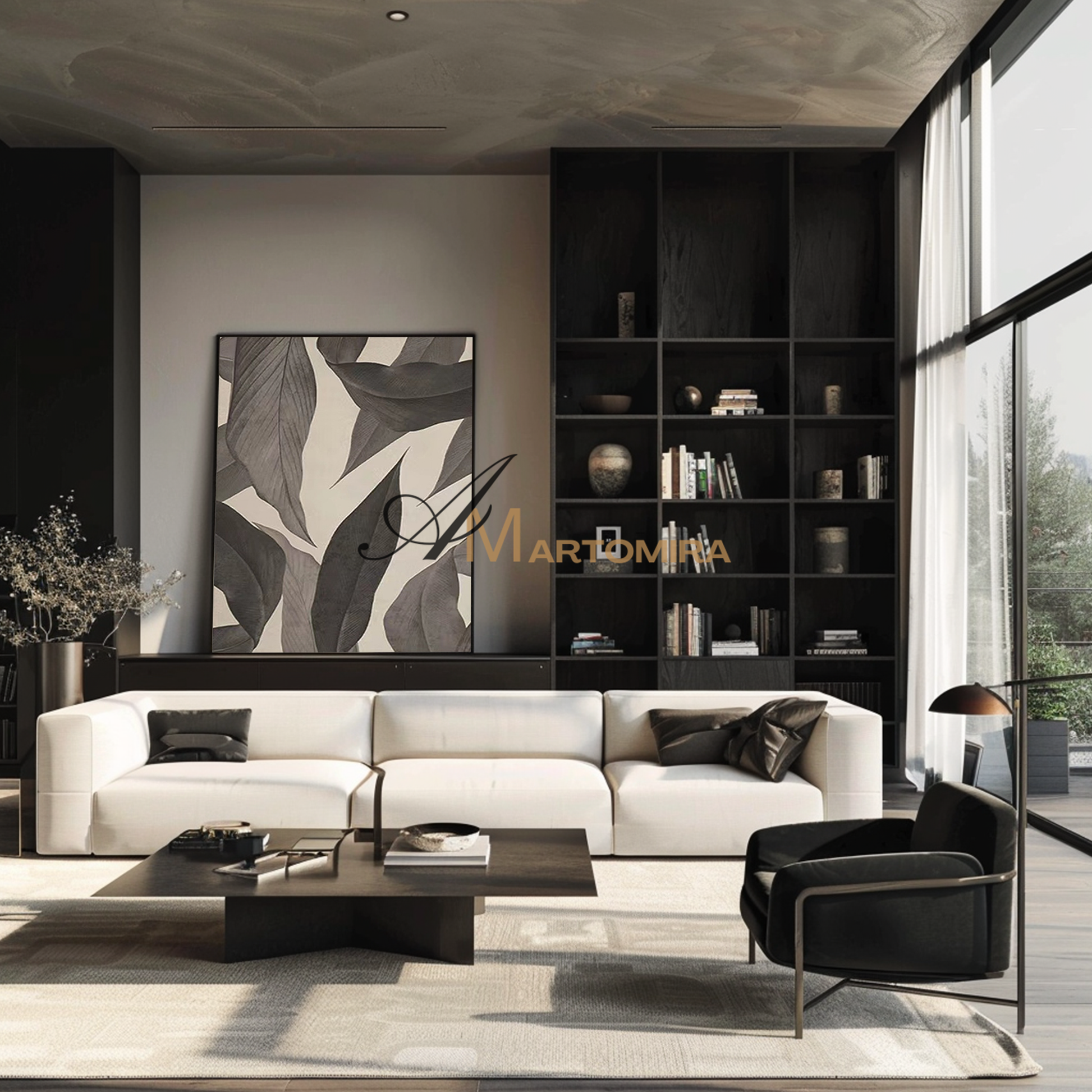 Leaf Painting | Large Abstract Wall Art | Beige And Gray Wall Art | Acrylic Paint #MF103