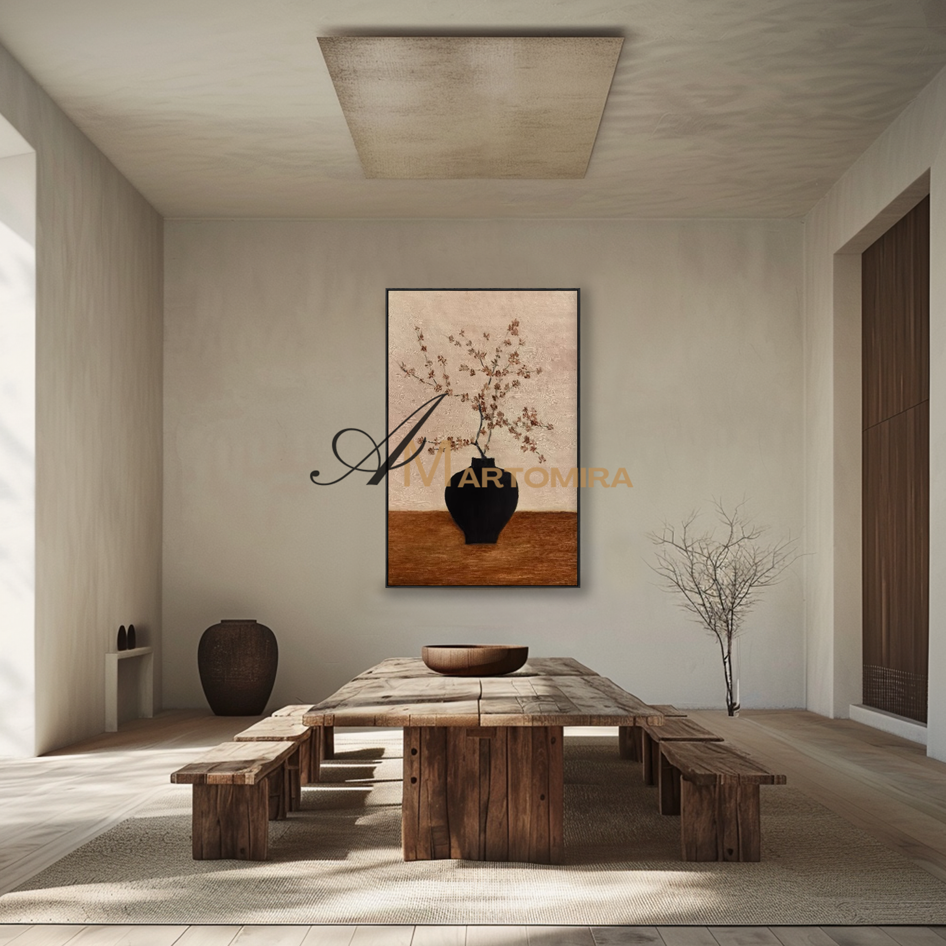 Abstract Flower Paintings | Flower Vase Painting | Black And Brown Wall Art | Oil Painting #MF089