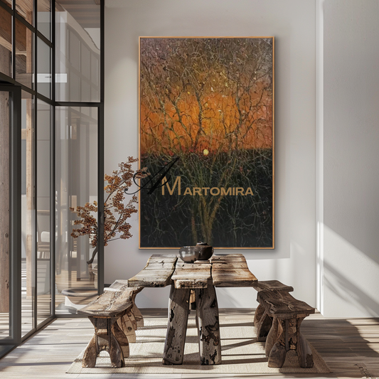 Abstract Landscape Art | Painting The Tree | Sunset Wall Art | Black And Brown Wall Art #MF090