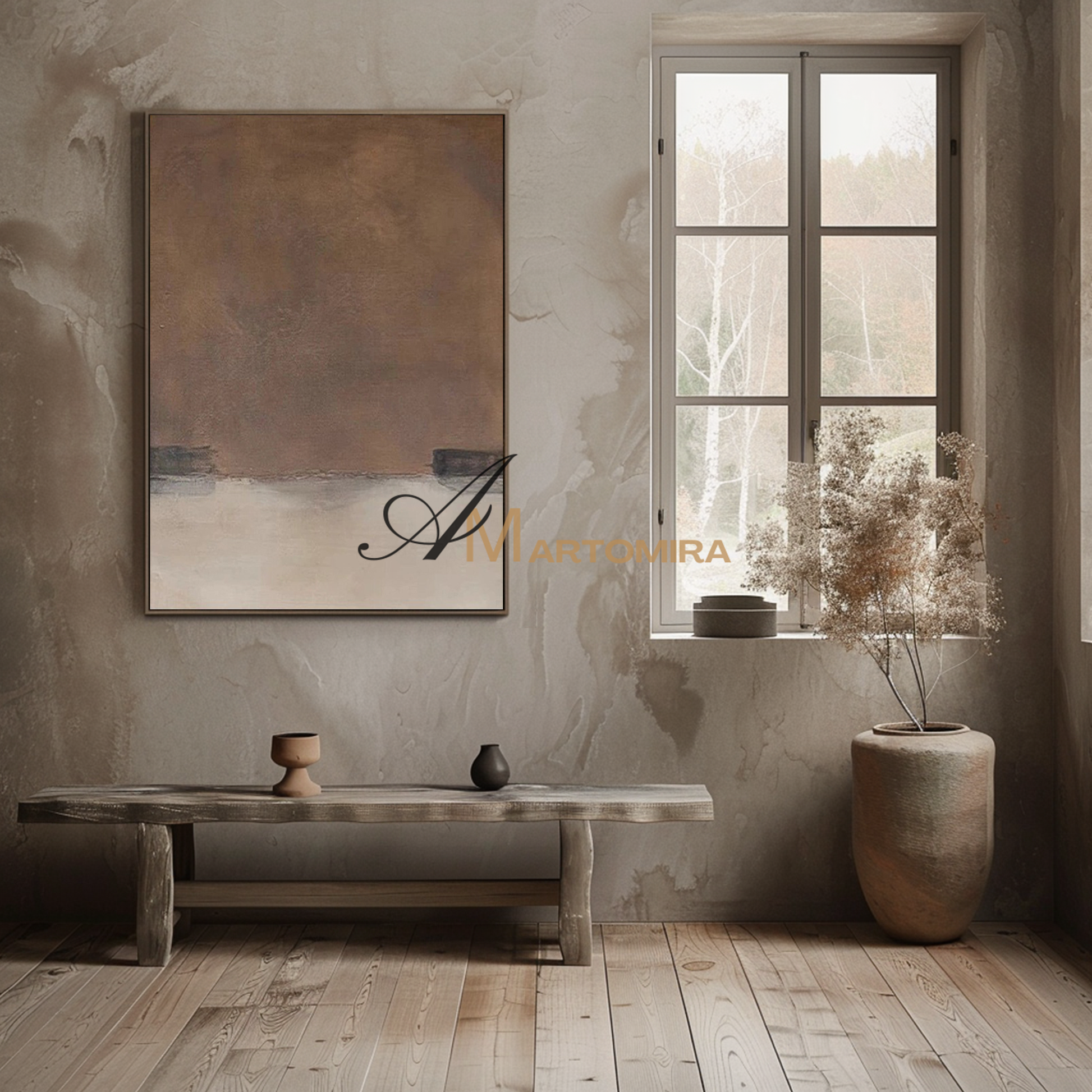 Wabi-Sabi Wall Art | Abstract On Canvas Paintings | Brown And Beige Wall Art #MF113