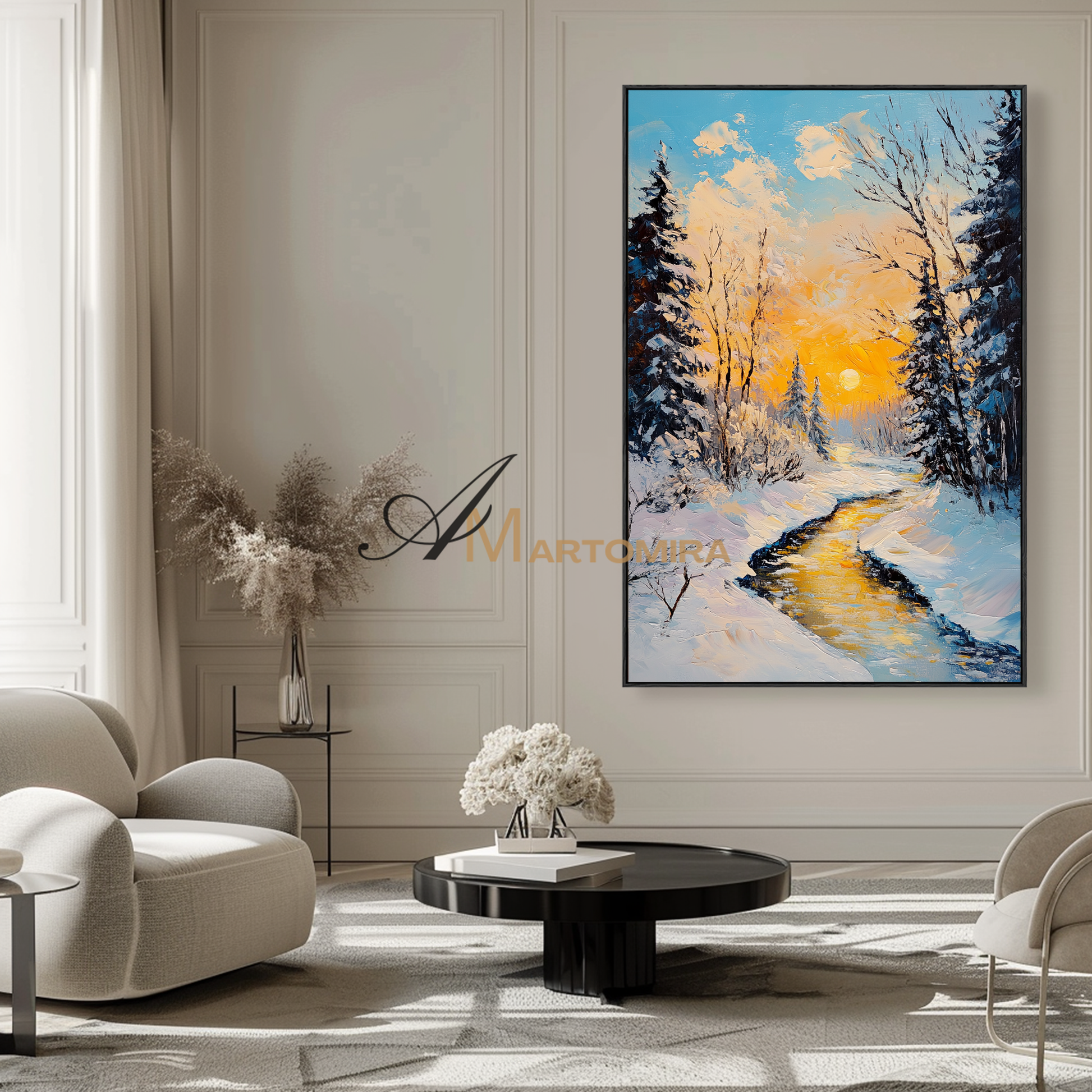 Landscape Wall Art | Snow Scene | Sunset Forest Painting | Snowy Landscape Art | Landscape Wall Art For Living Room #CL093