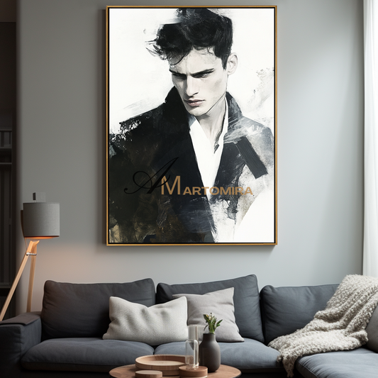 Portrait Painting | Portrait Of A Man | Black And White Canvas Art | Wall Art Decor #AP128