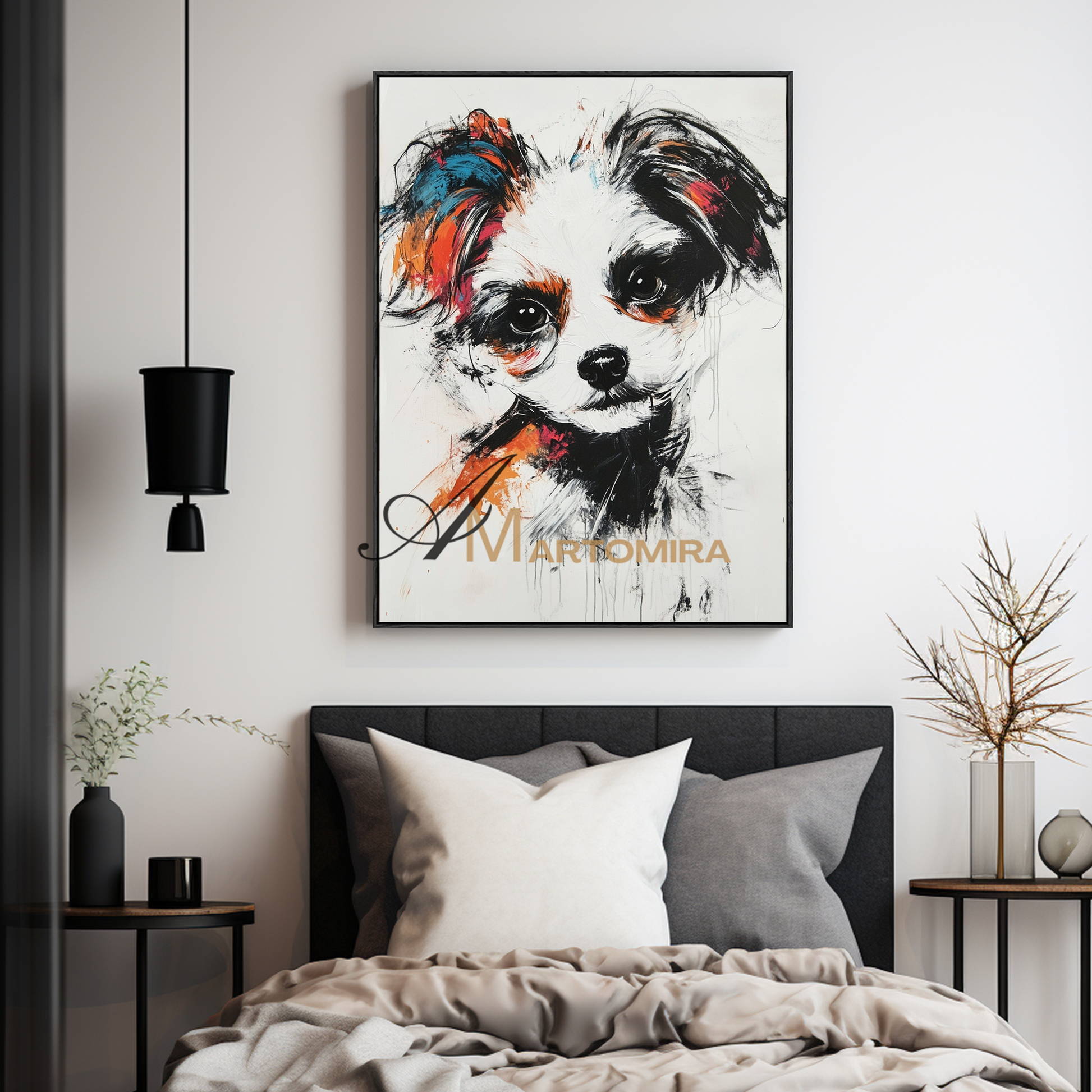 Dog Portrait Painting | Animal Paintings | Animal Wall Art Black And White | Modern Art #CA087