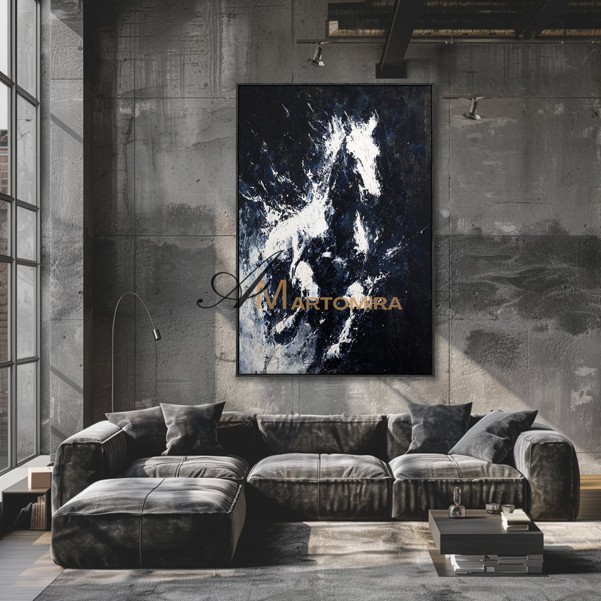 Horse Paintings On Canvas | Large Animal Canvas Wall Art | Black And White Canvas Art | Abstract Painting #CA090