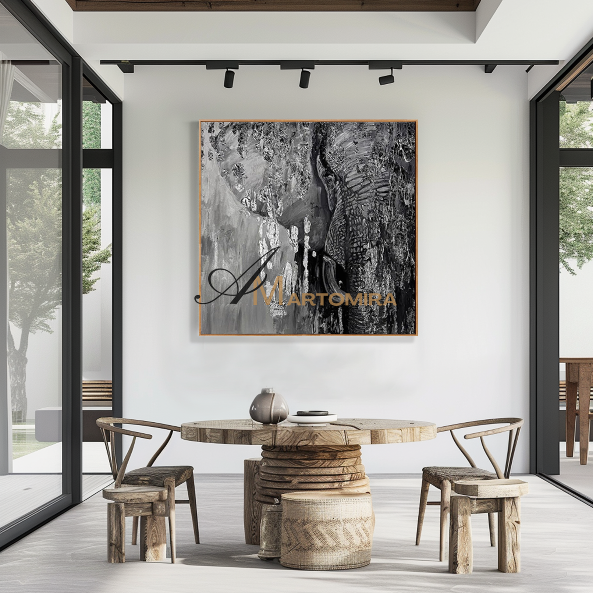 Animal Paintings | Abstract Elephant Painting | Black And White Large Wall Art #MF082