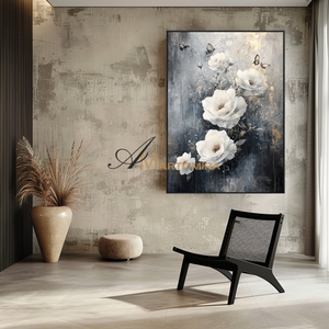 Flower Wall Art | White Rose Wall Art | Large Black And White Wall Art | Contemporary Wall Decor #CF115