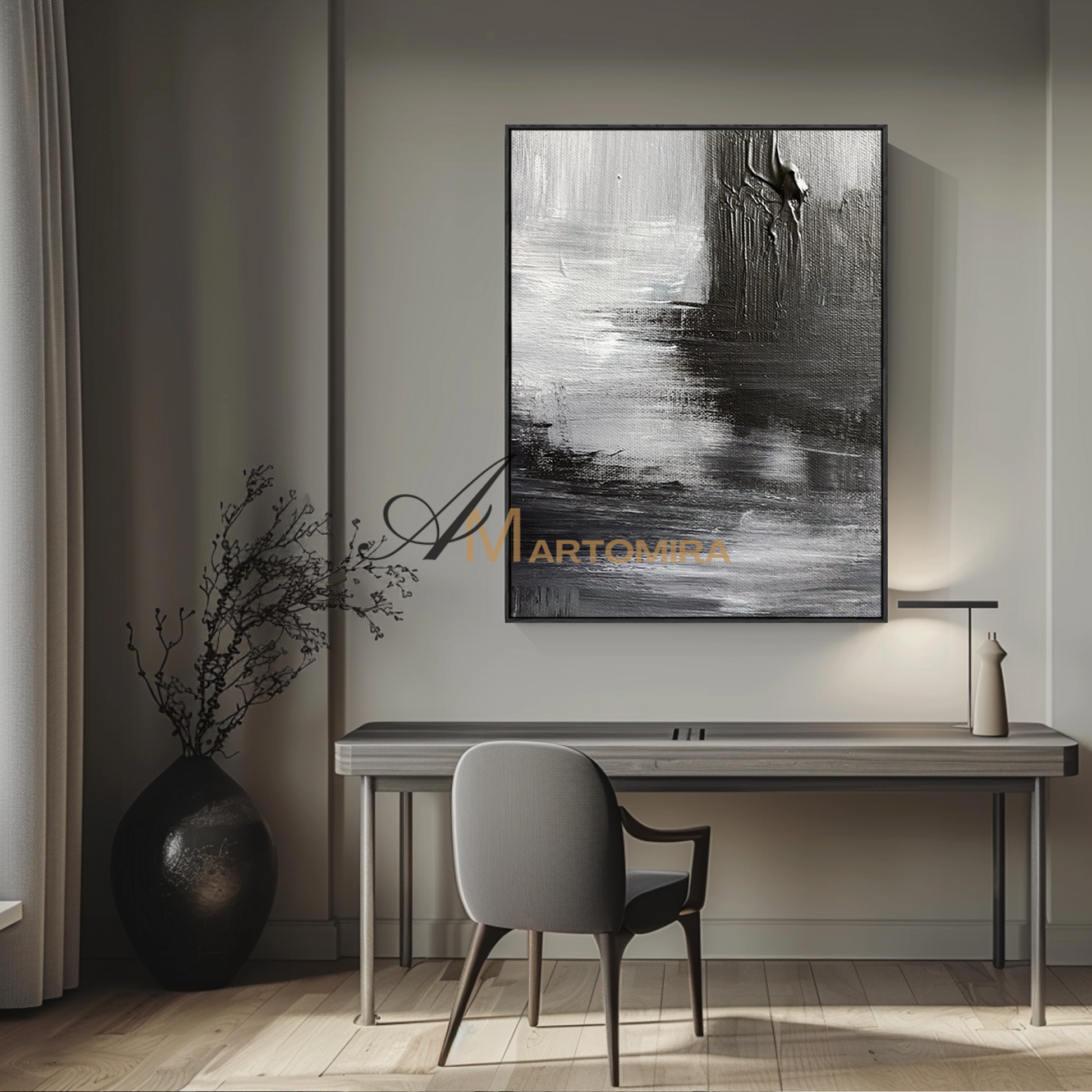 Large Abstract Wall Art | Contemporary Living Room Wall Decor | Black And White Canvas Art  #MF145