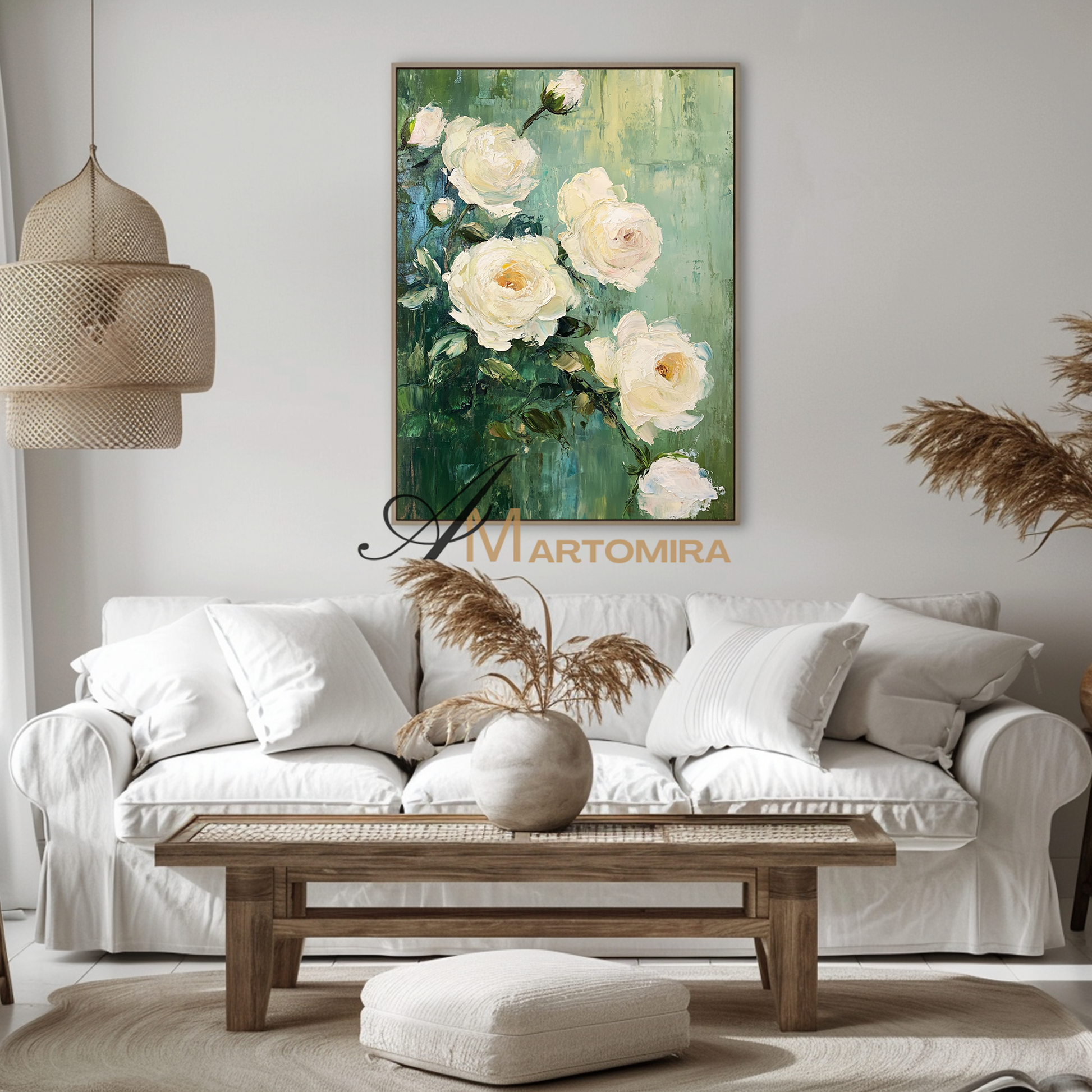 Flower Canvas Painting | Rose Canvas Wall Art | Green Wall Art | Floral Wall Art For Living Room #CF106