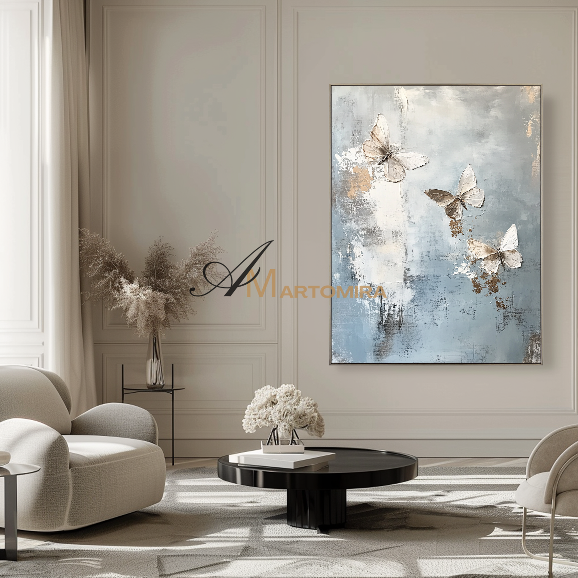 Butterfly Wall Art | Modern Abstract Wall Art | Blue And Gold Wall Art | Textured Canvas Art #CA089