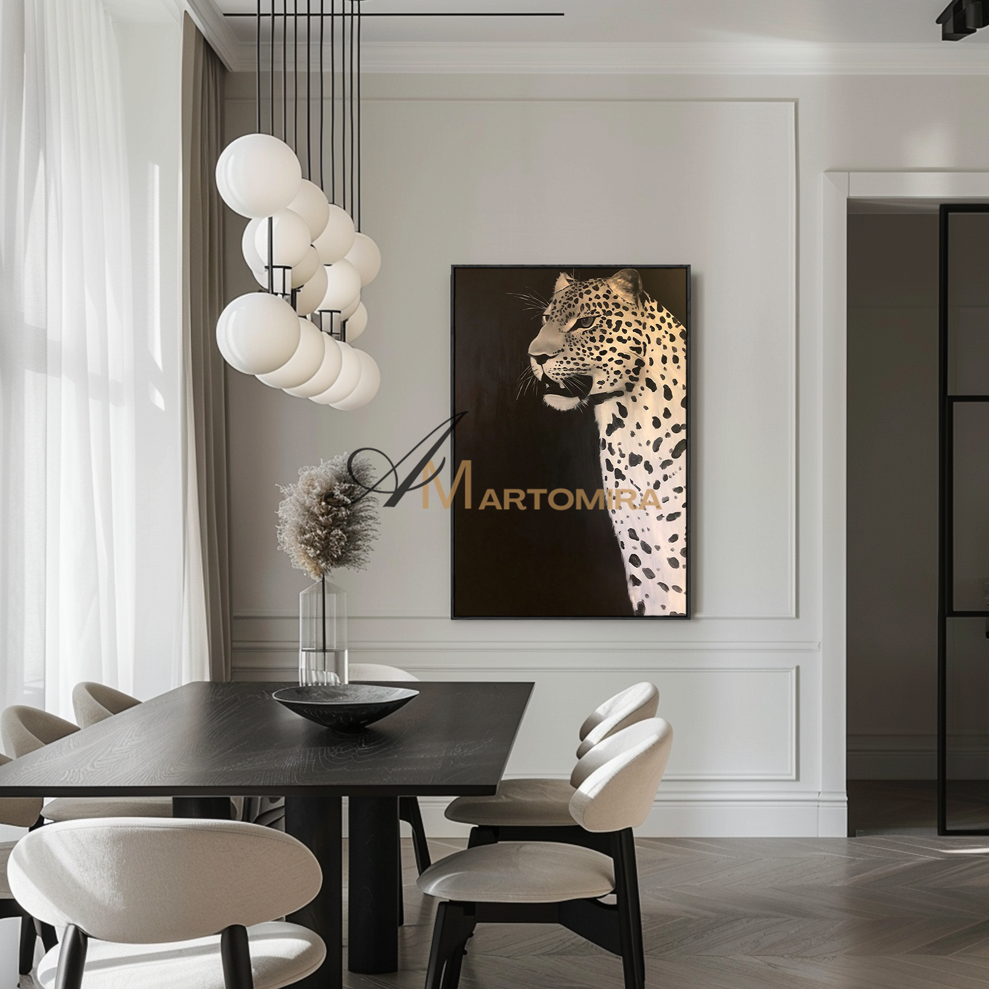 animal paintings | painting of a leopard | gold acrylic paint | large animal canvas wall art #MF146