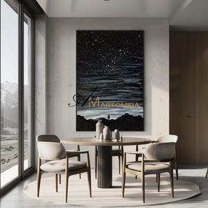 Black Art Wall Art | Large Landscape Wall Art | Starry Sky Painting | Large Canvas Wall Art #MF120