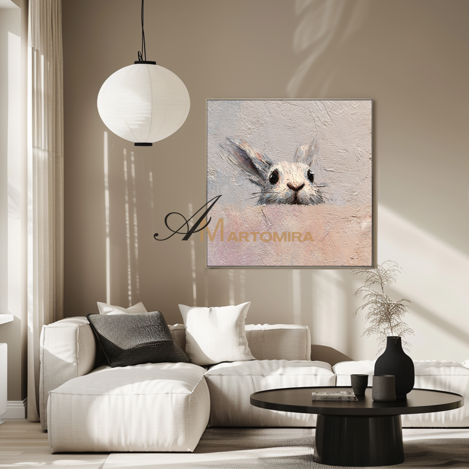 Rabbit Painting | Animal Paintings | Pink Wall Art | Large Animal Canvas Wall Art | Acrylic Paint #CA085