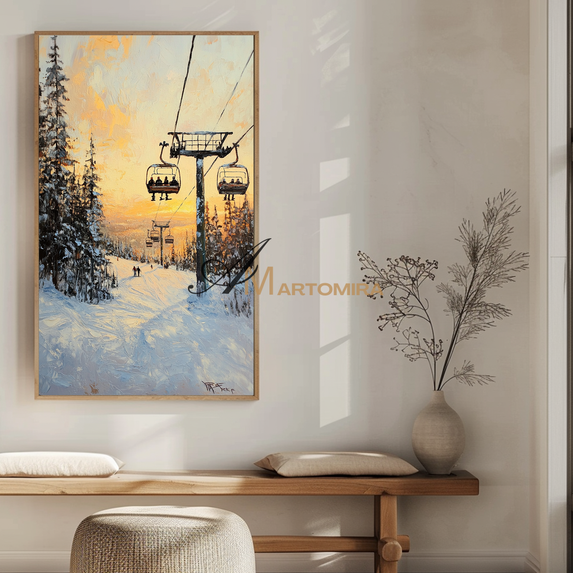 Landscape Art Paintings | Sunset Landscape Painting | Winter Scene Wall Art | Large Painting For Living Room #CL099