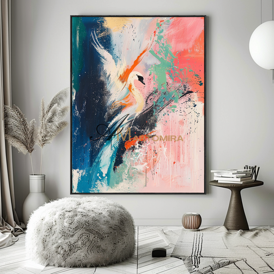 Crane Painting | Large Colorful Wall Art | Abstract Painting For Living Room | Canvas Wall Art #CA083