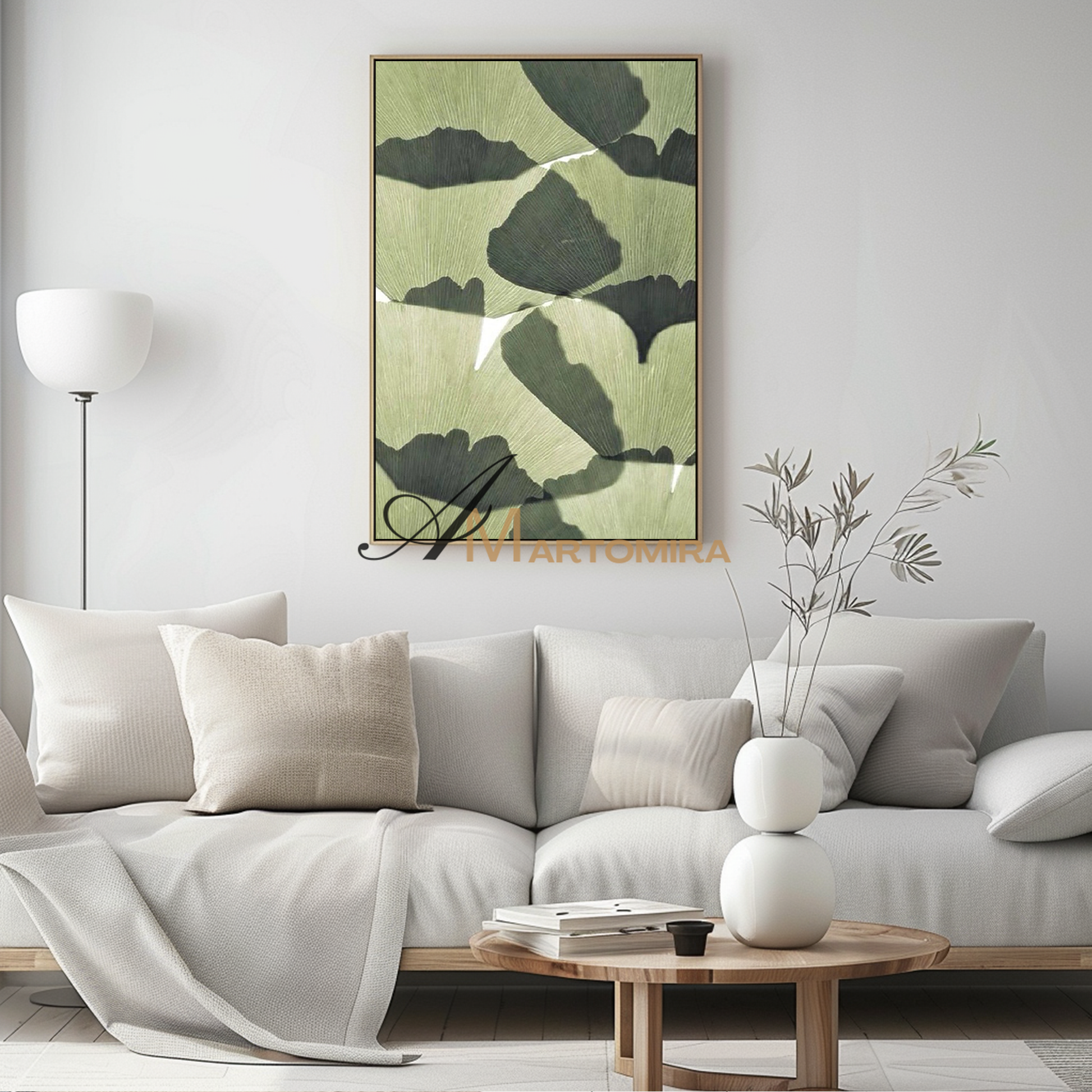 Canvas Wall Decor | Green Wall Art | Ginkgo Leaf Wall Art | Extra Large Framed Wall Art #MF114