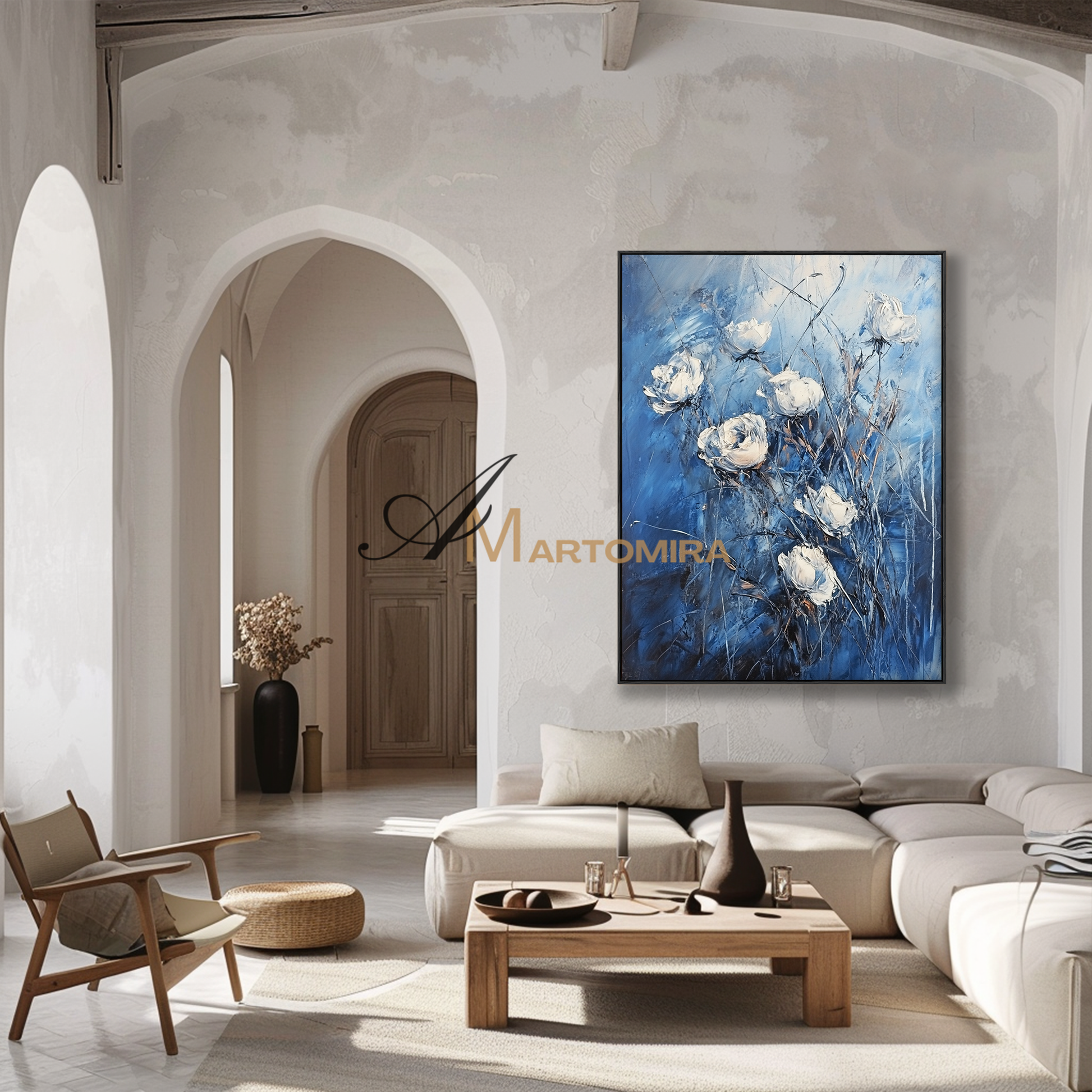 Abstract Floral Painting | Blue Floral Canvas Wall Art | Decorative Wall Art | Modern Wall Decor Art #CF107