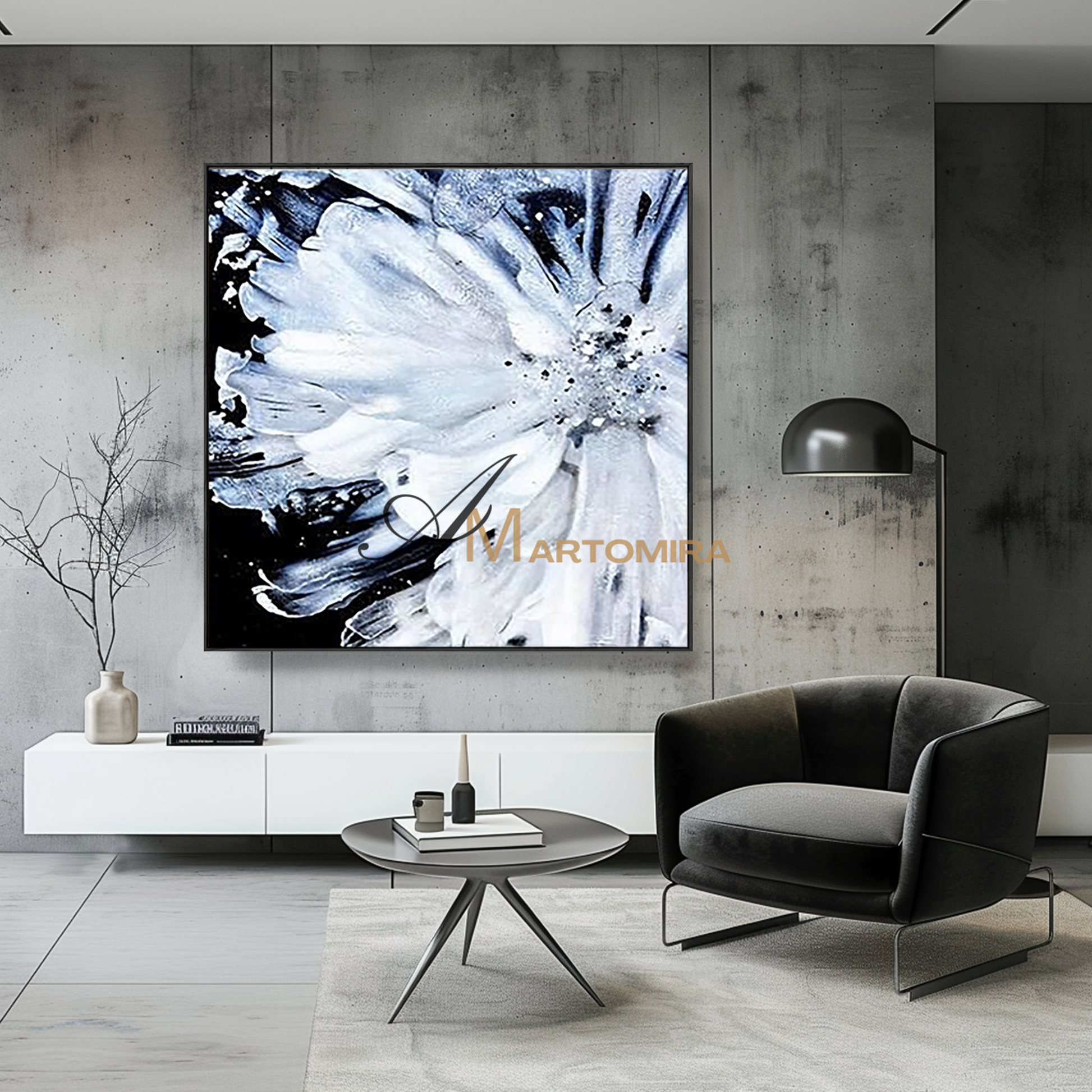 Abstract Painting Floral | White Flower Painting | Large Floral Canvas Wall Art #MF104
