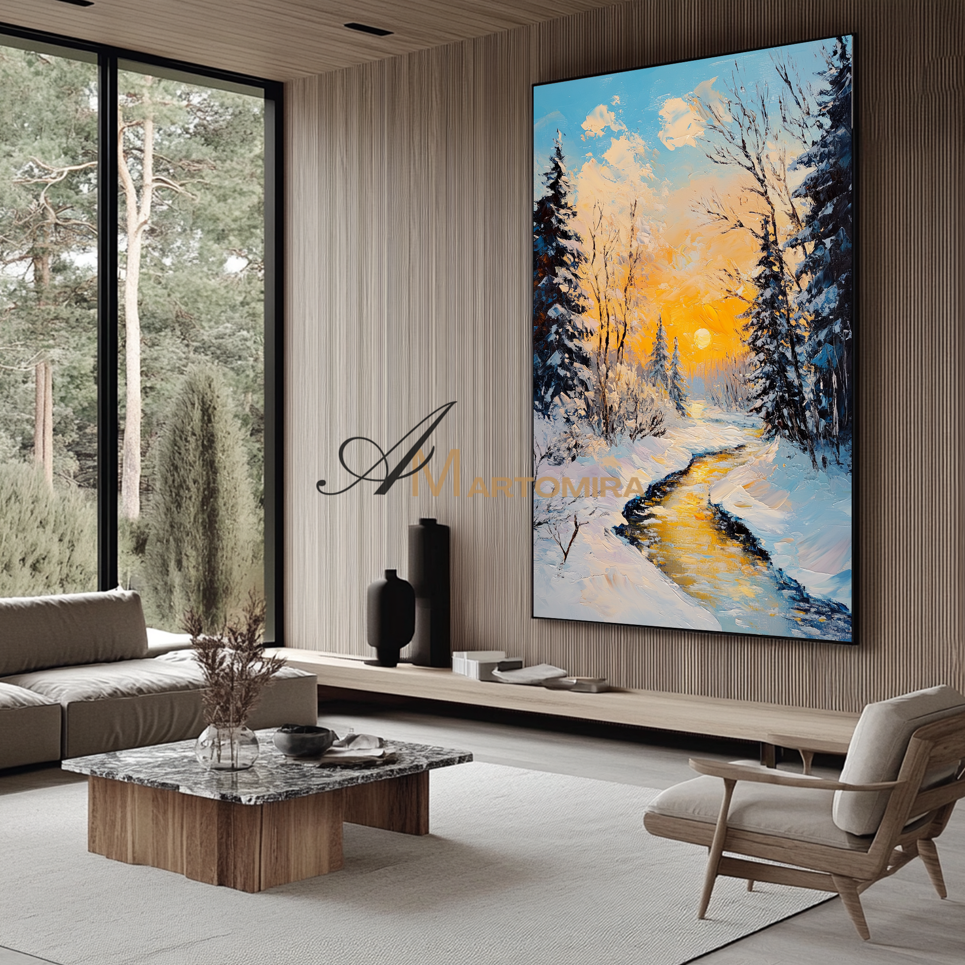 Landscape Wall Art | Snow Scene | Sunset Forest Painting | Snowy Landscape Art | Landscape Wall Art For Living Room #CL093