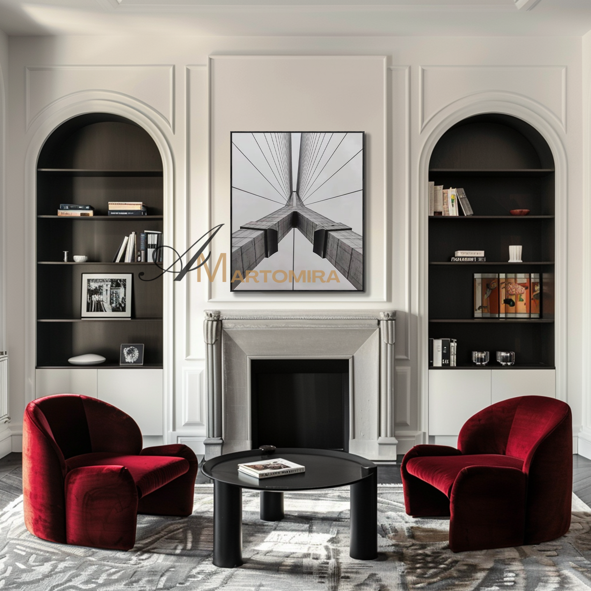 Abstract Wall Art | Bridge Painting | Minimalist Wall Art For Living Room | Black And White Art #MF140
