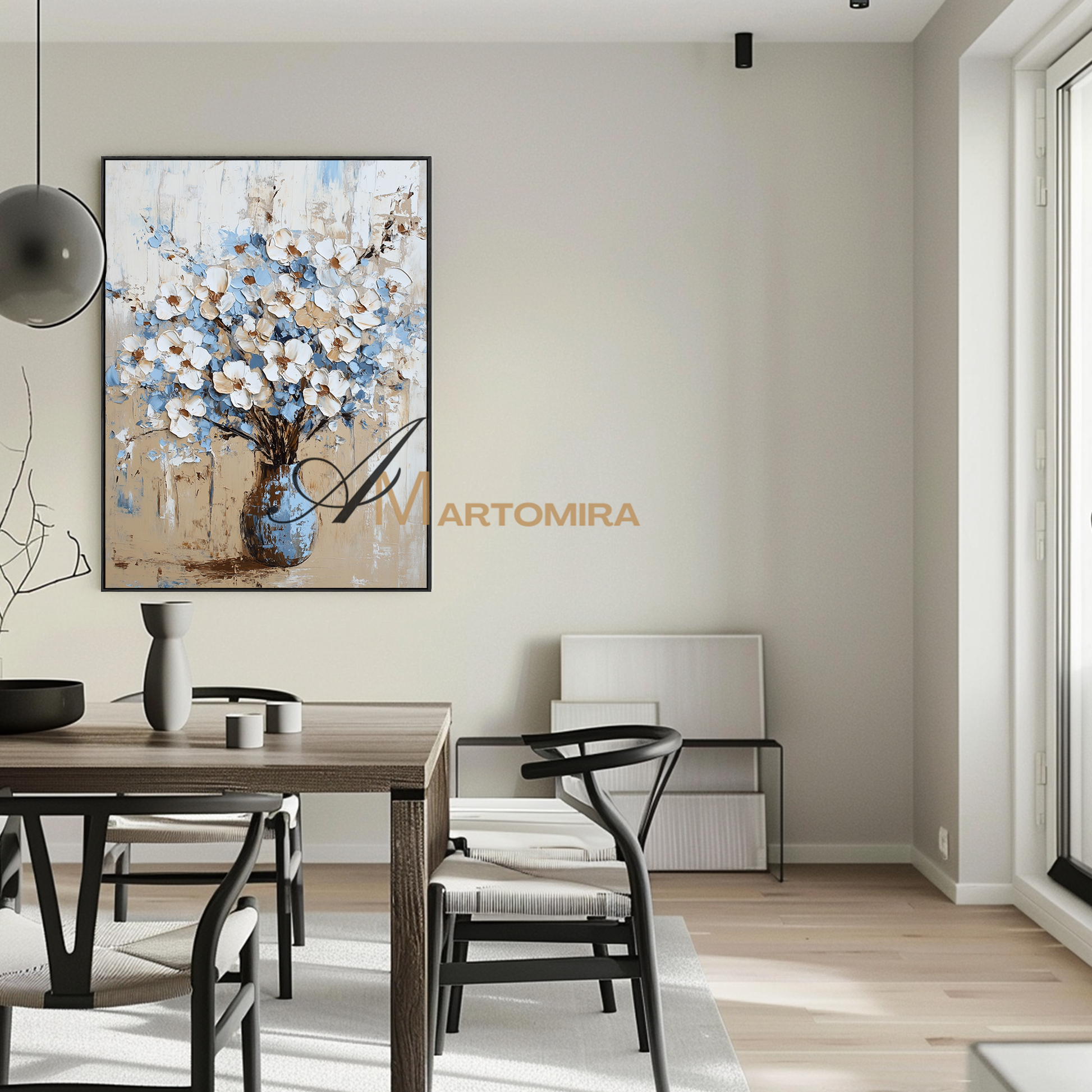 Flower Canvas Painting | Textured Wall Art | Bedroom Wall Art | Blue Floral Canvas Wall Art #CF118