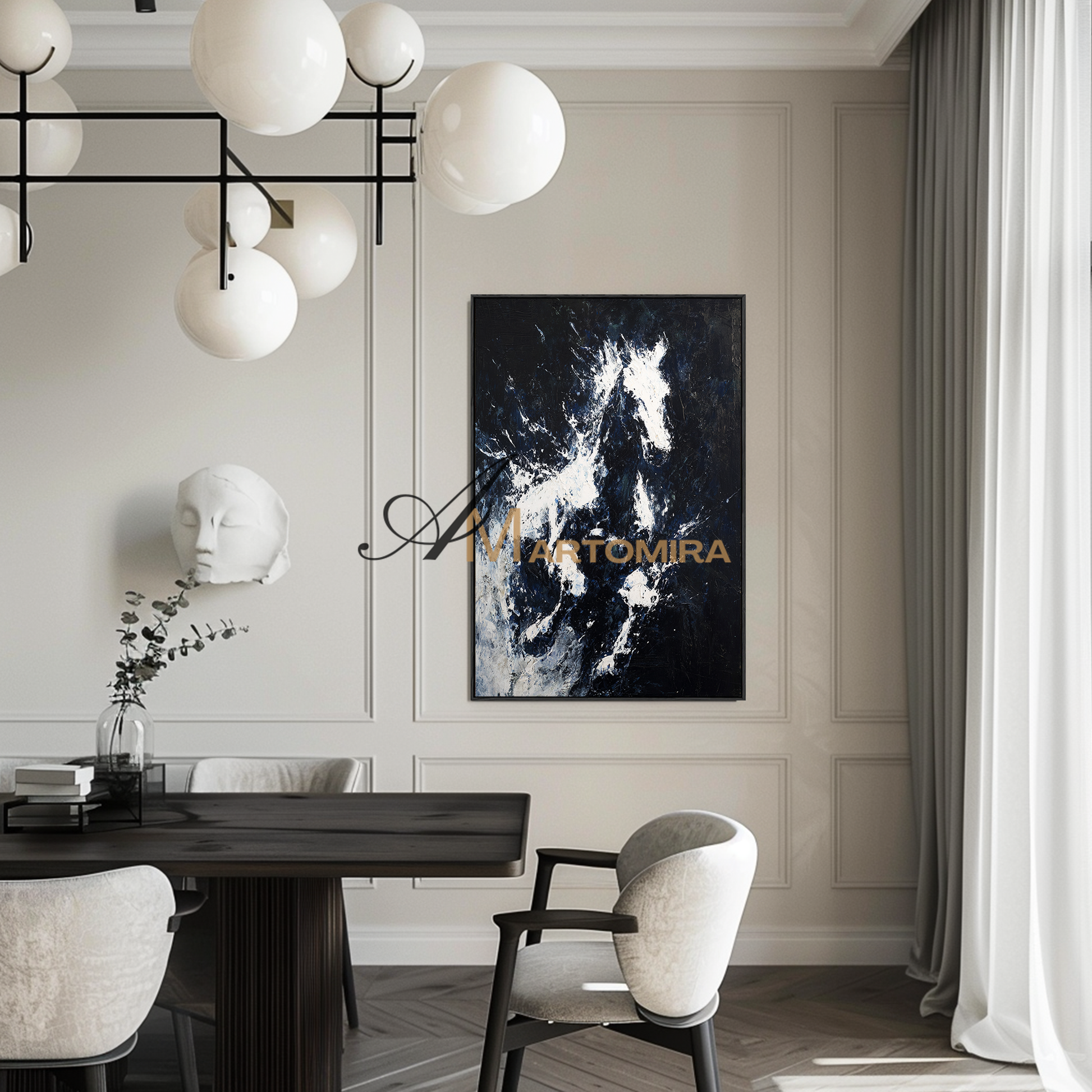 Horse Paintings On Canvas | Large Animal Canvas Wall Art | Black And White Canvas Art | Abstract Painting #CA090