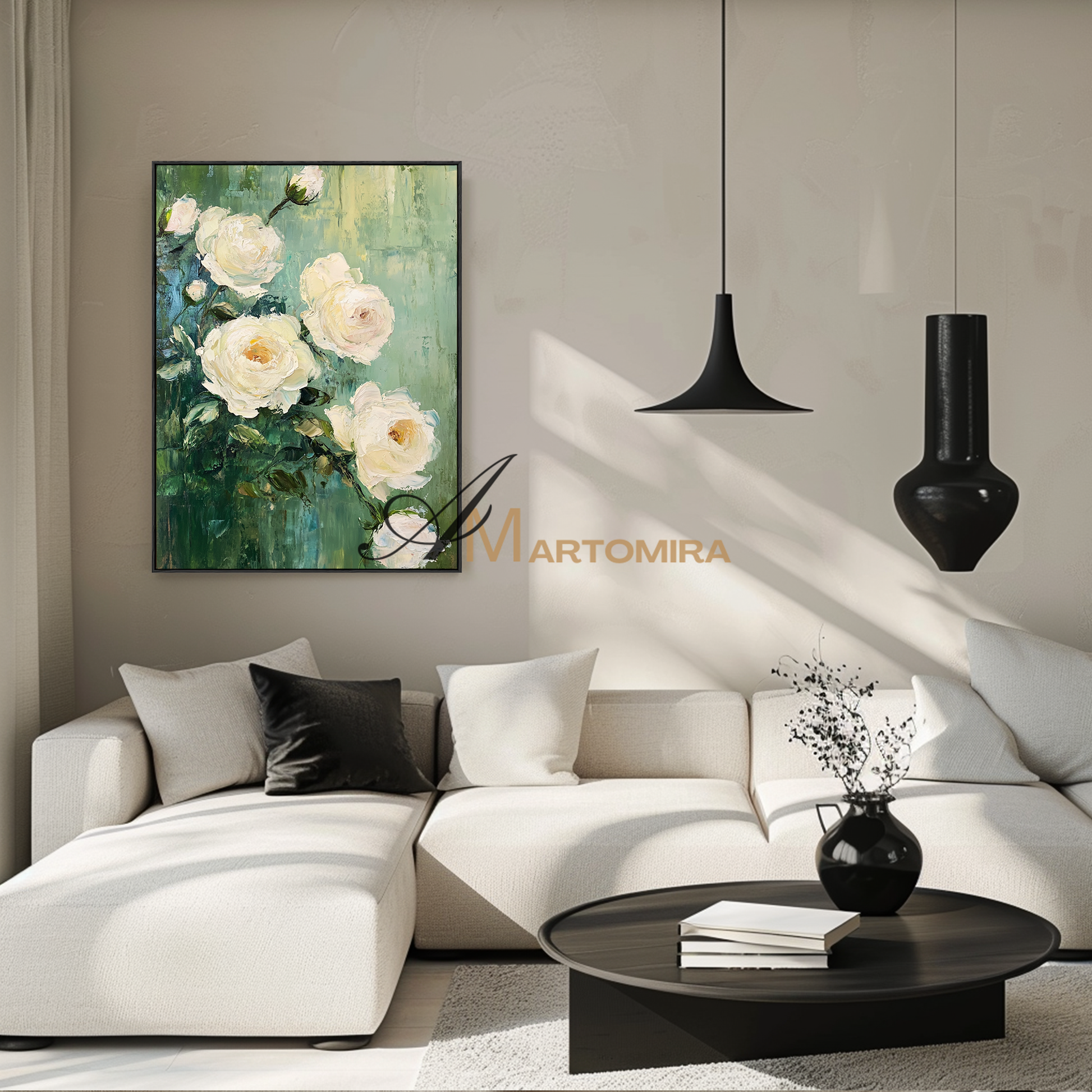 Flower Canvas Painting | Rose Canvas Wall Art | Green Wall Art | Floral Wall Art For Living Room #CF106
