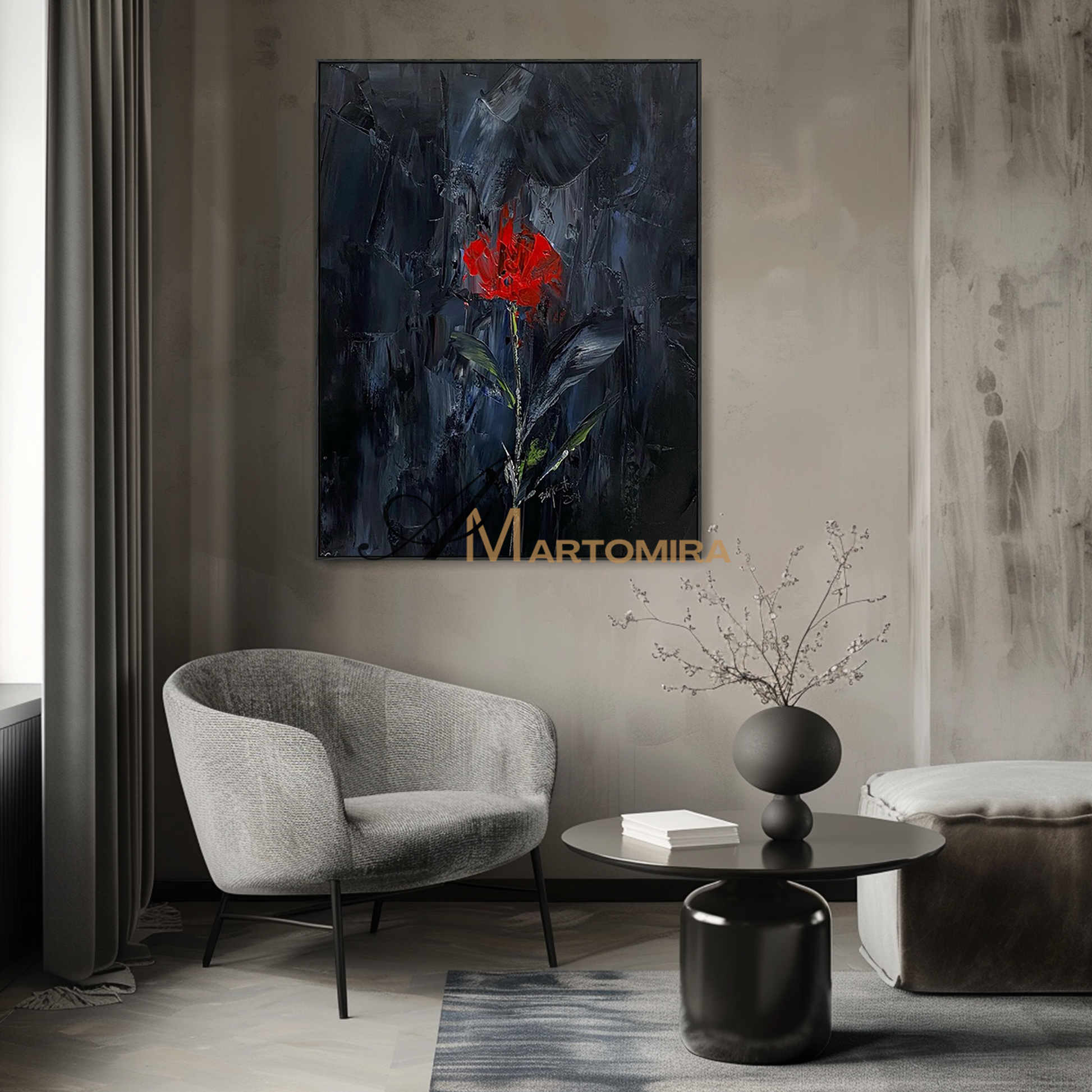 Abstract Painting Floral | Textured Wall Art | Rose Canvas Wall Art | Large Canvas Floral Wall Art #MF121