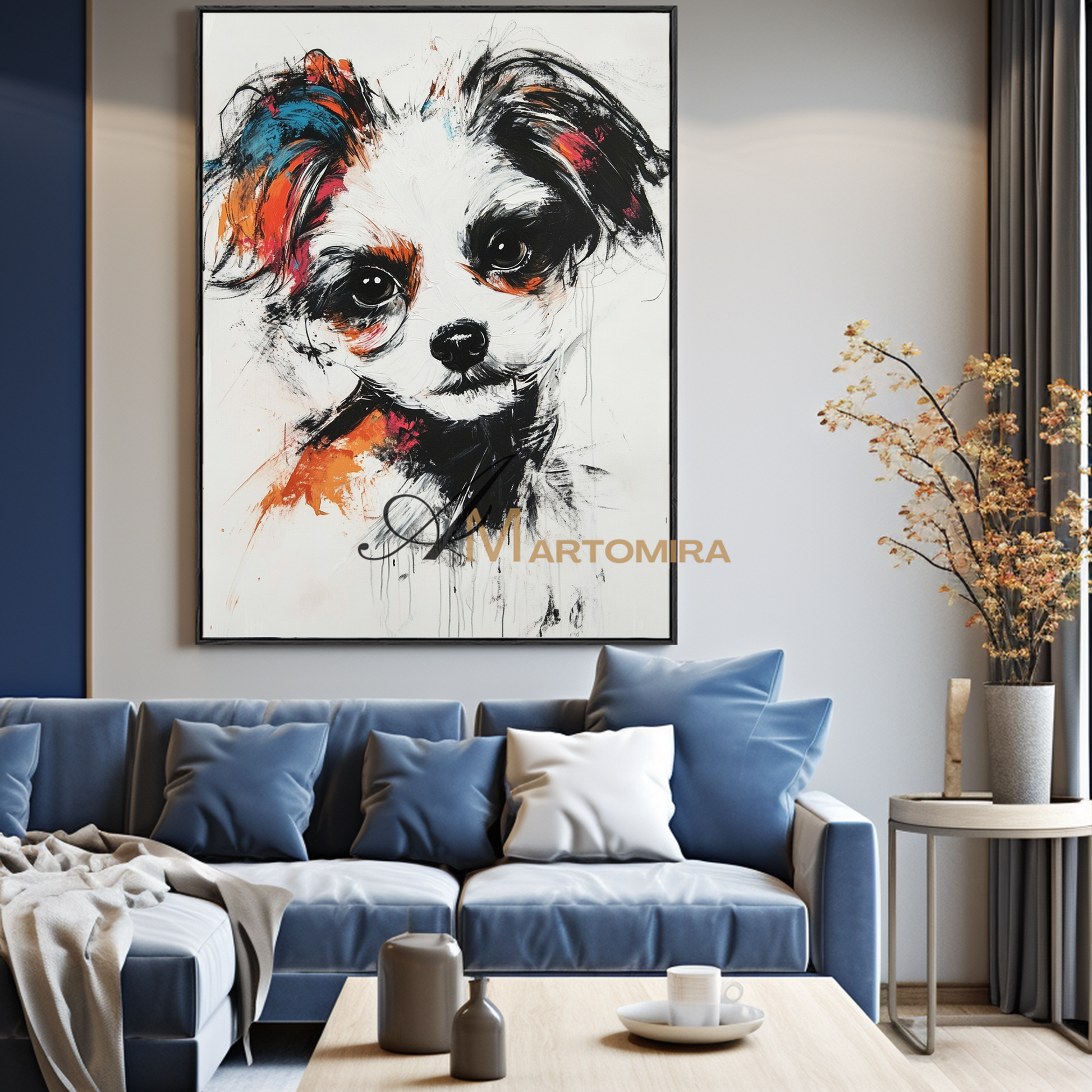 Dog Portrait Painting | Animal Paintings | Animal Wall Art Black And White | Modern Art #CA087
