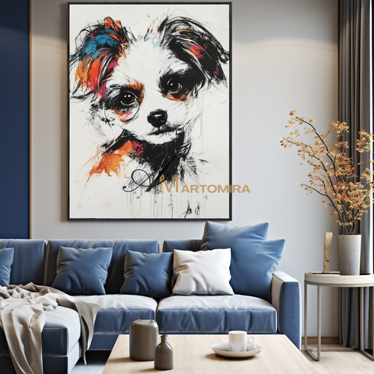 Dog Portrait Painting | Animal Paintings | Animal Wall Art Black And White | Modern Art #CA087