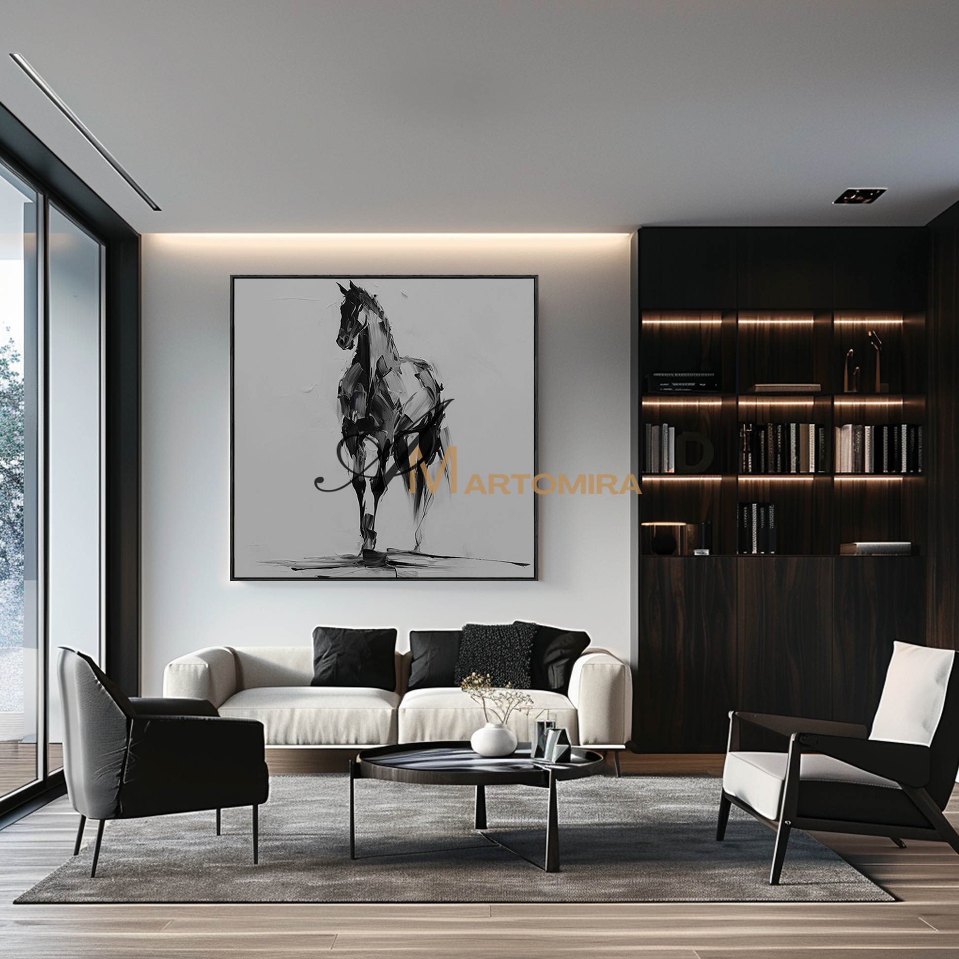 Horse Wall Art | Animal Paintings | Acrylic Painting On Canvas | Black And White Canvas Art #MF112