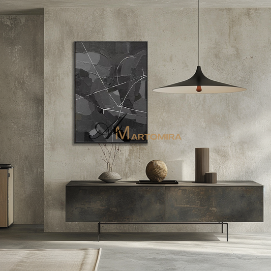 Canvas Paint | Abstract Geometric Art | Grey Abstract Wall Art |Abstract Painting For Living Room #MF132
