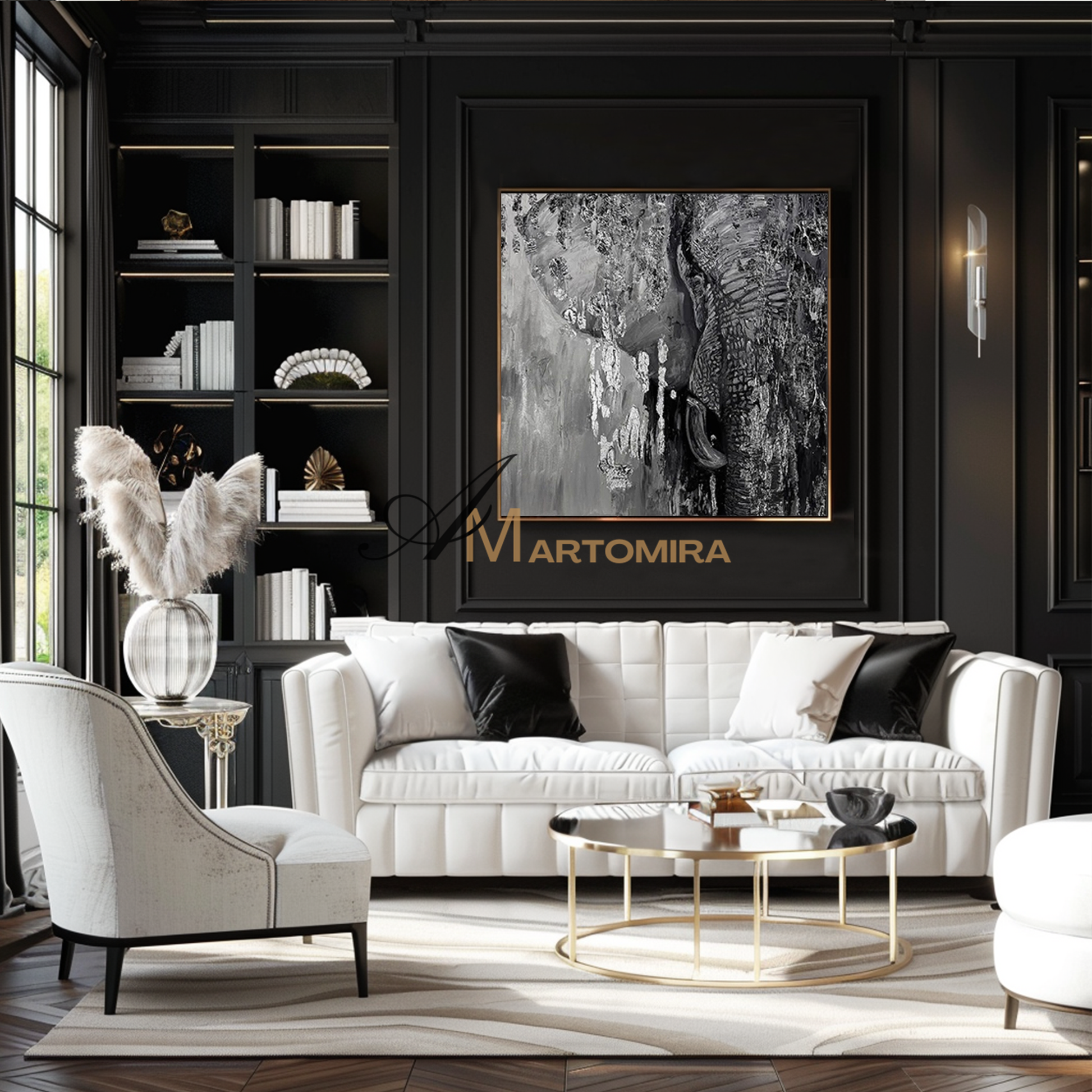 Animal Paintings | Abstract Elephant Painting | Black And White Large Wall Art #MF082