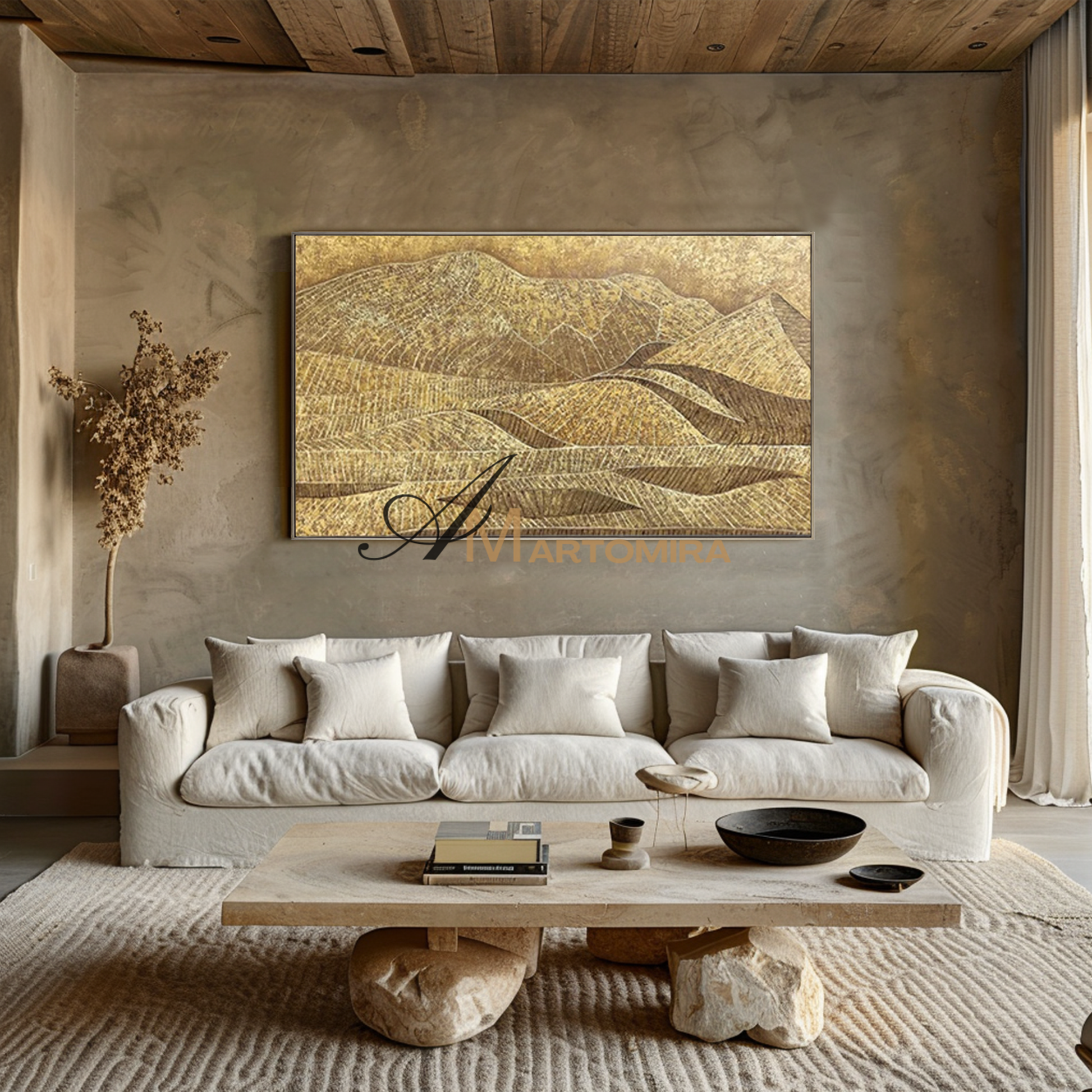 Abstract Landscape Painting | Gold Wall Art | Mountain Landscape | Art Acrylic Wall Art #MF095
