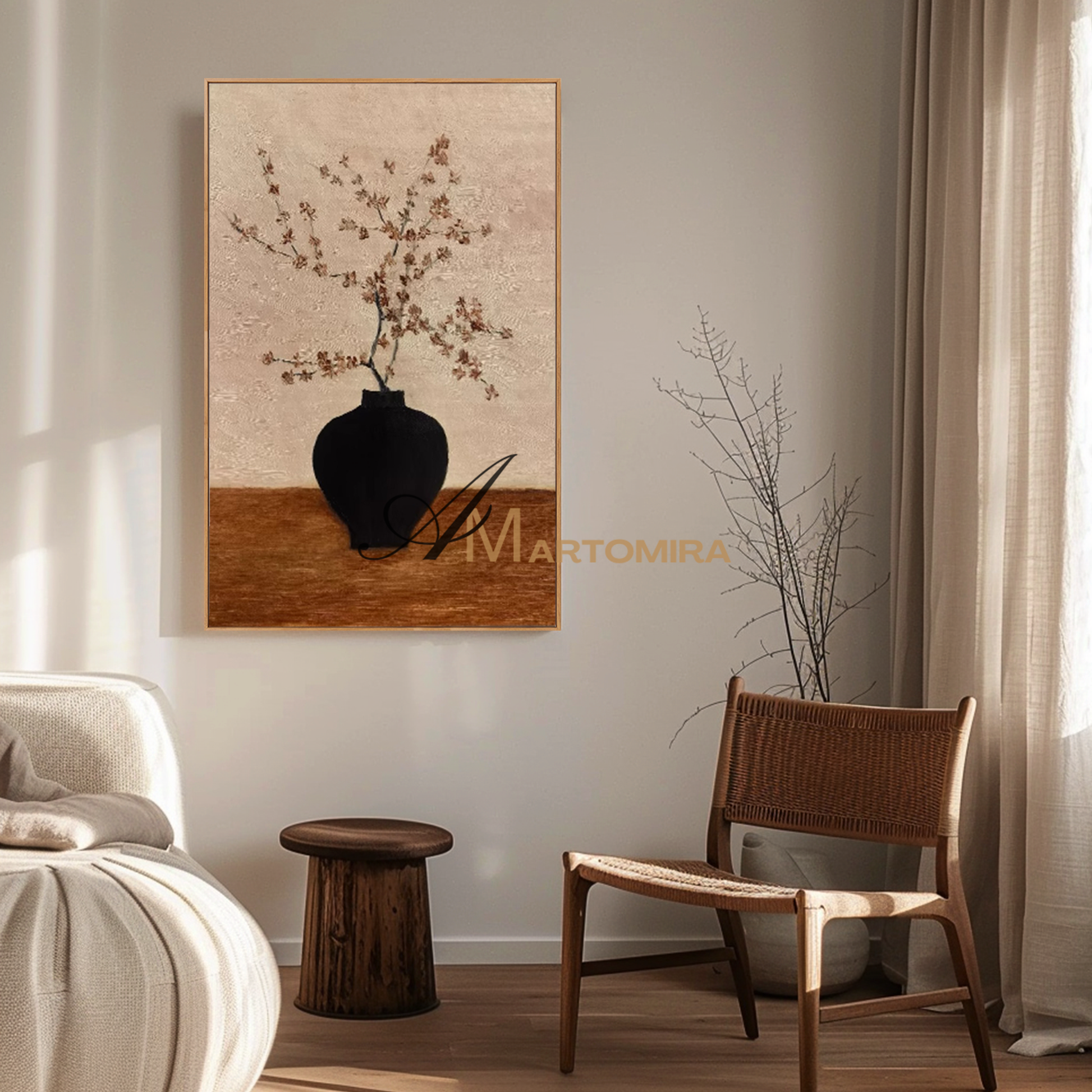Abstract Flower Paintings | Flower Vase Painting | Black And Brown Wall Art | Oil Painting #MF089