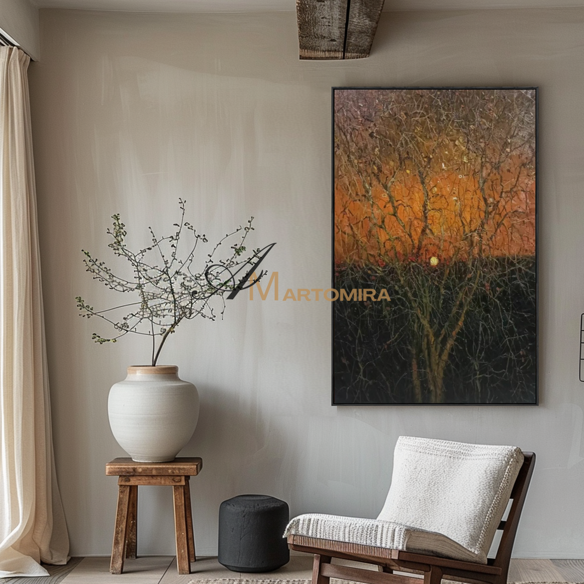 Abstract Landscape Art | Painting The Tree | Sunset Wall Art | Black And Brown Wall Art #MF090