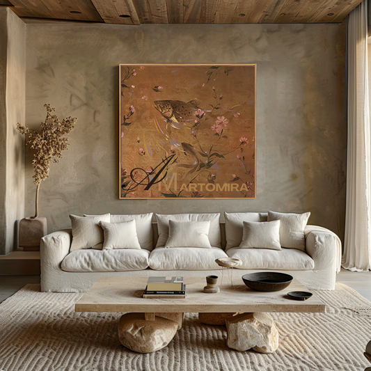 Fish Wall Art | Koi Fish Art Painting | Canvas Painting Wall Decor | Brown Wall Art #MF092