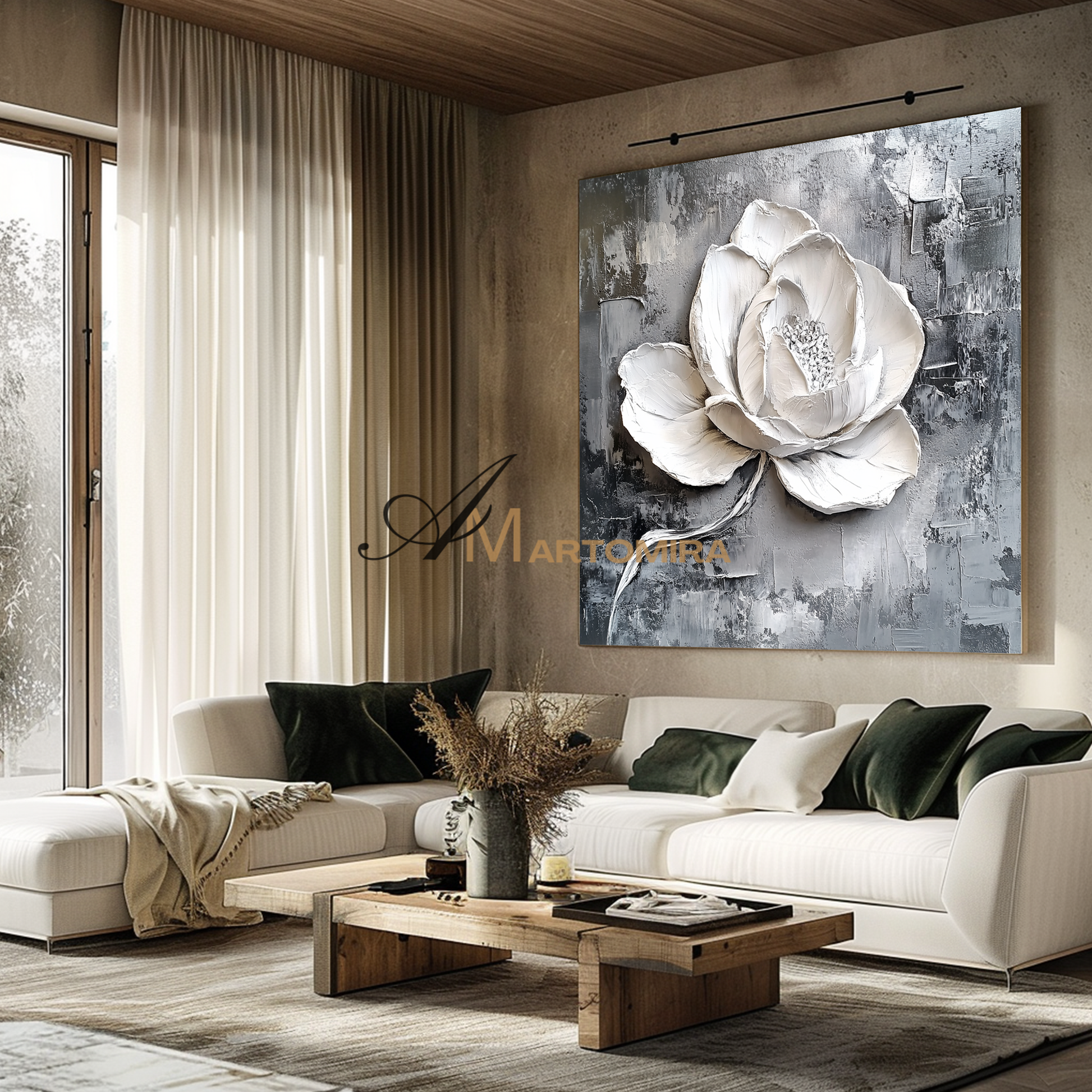 Abstract Floral Painting | Floral Canvas Wall Decor | White Textured Wall Art | Abstract Textured Wall Art #CF109