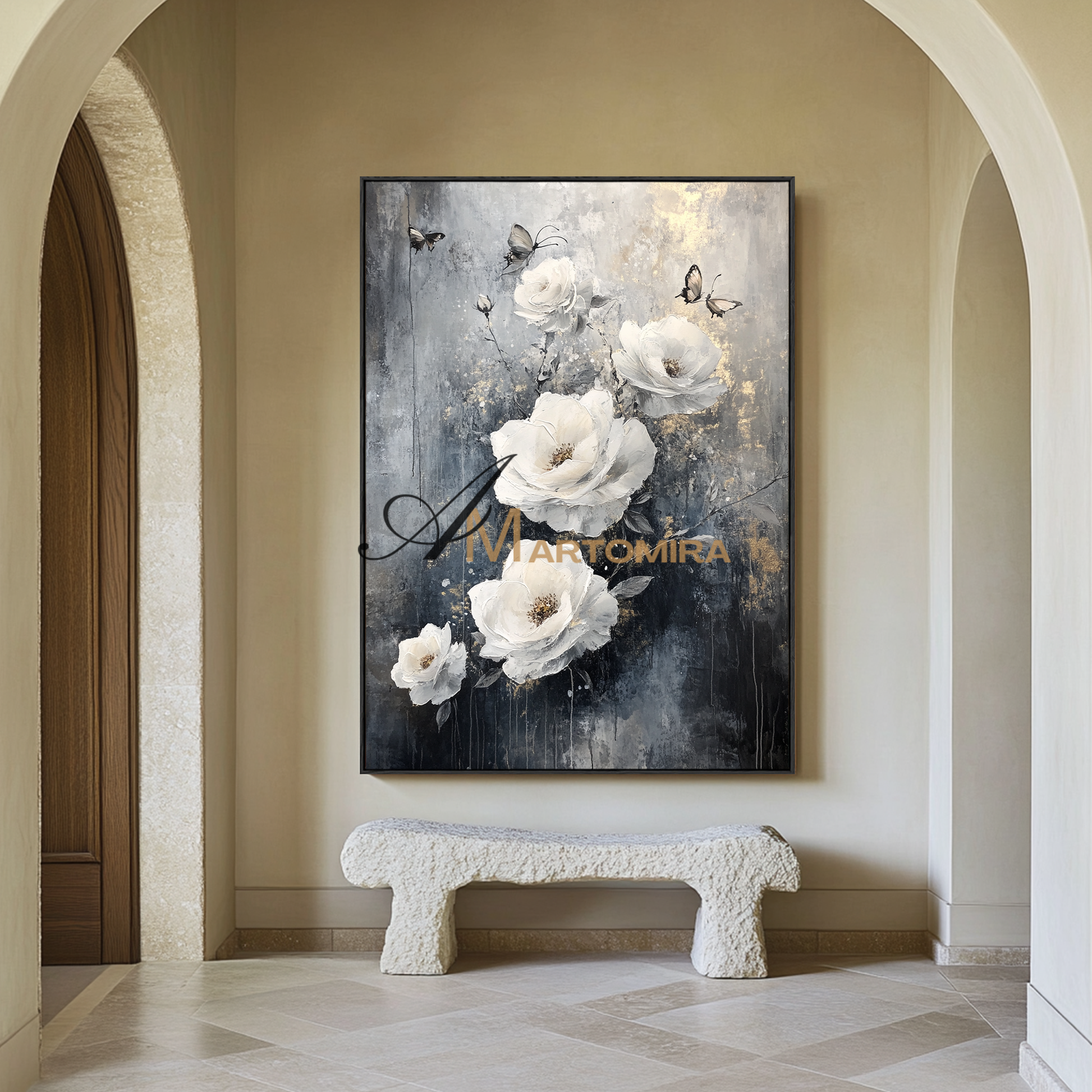Flower Wall Art | White Rose Wall Art | Large Black And White Wall Art | Contemporary Wall Decor #CF115