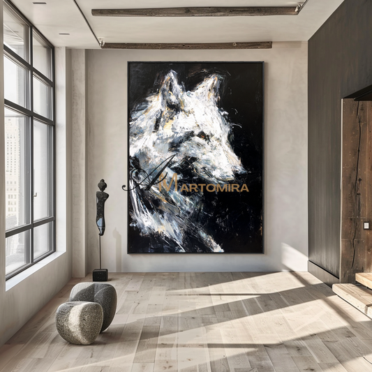 Animal Wall Art | Painting Of A Wolf | Black And White Canvas Art | Modern Wall Decor Art #CA086